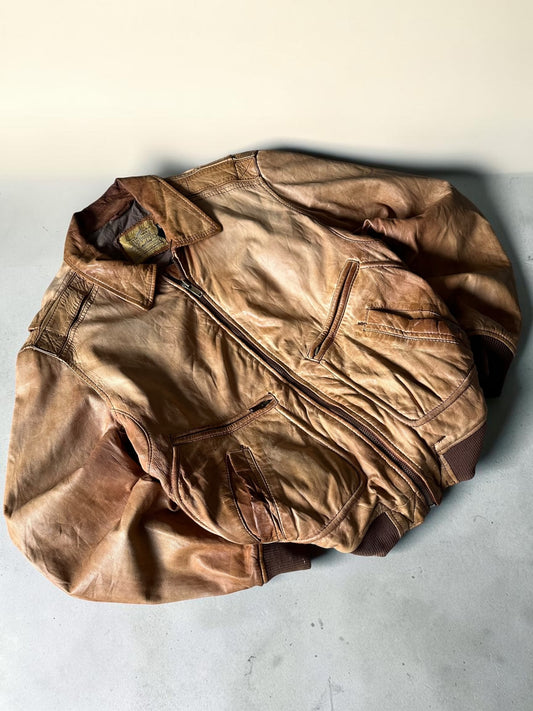 Light Brown Bomber Leather Jacket - M