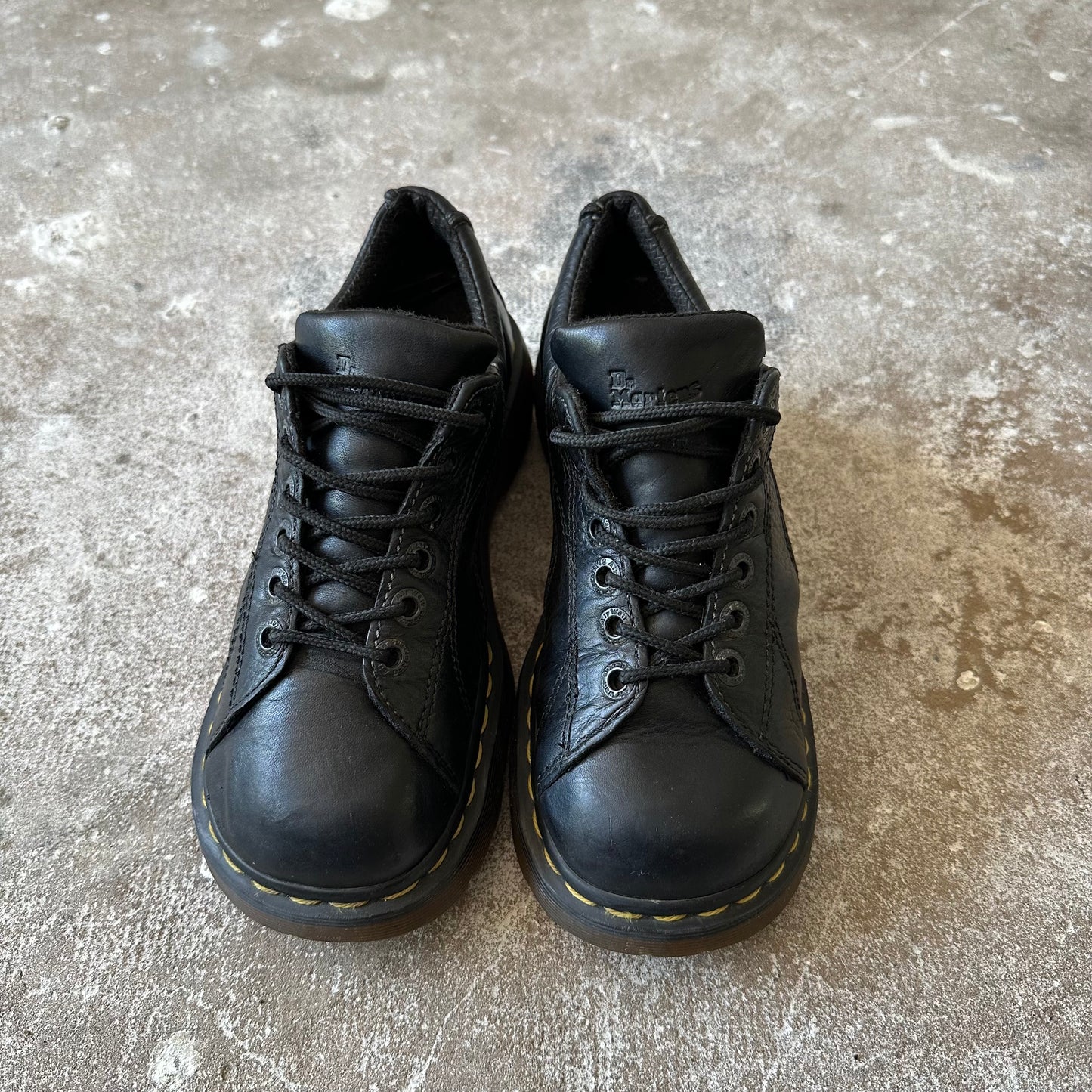 Vtg Dr. Martens 12283 Black Daisy Leather Chunky Shoes - 41