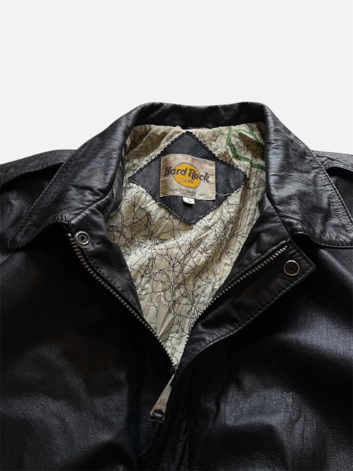 Hard Rock Cafe Chicago Black Bomber Leather Jacket- L