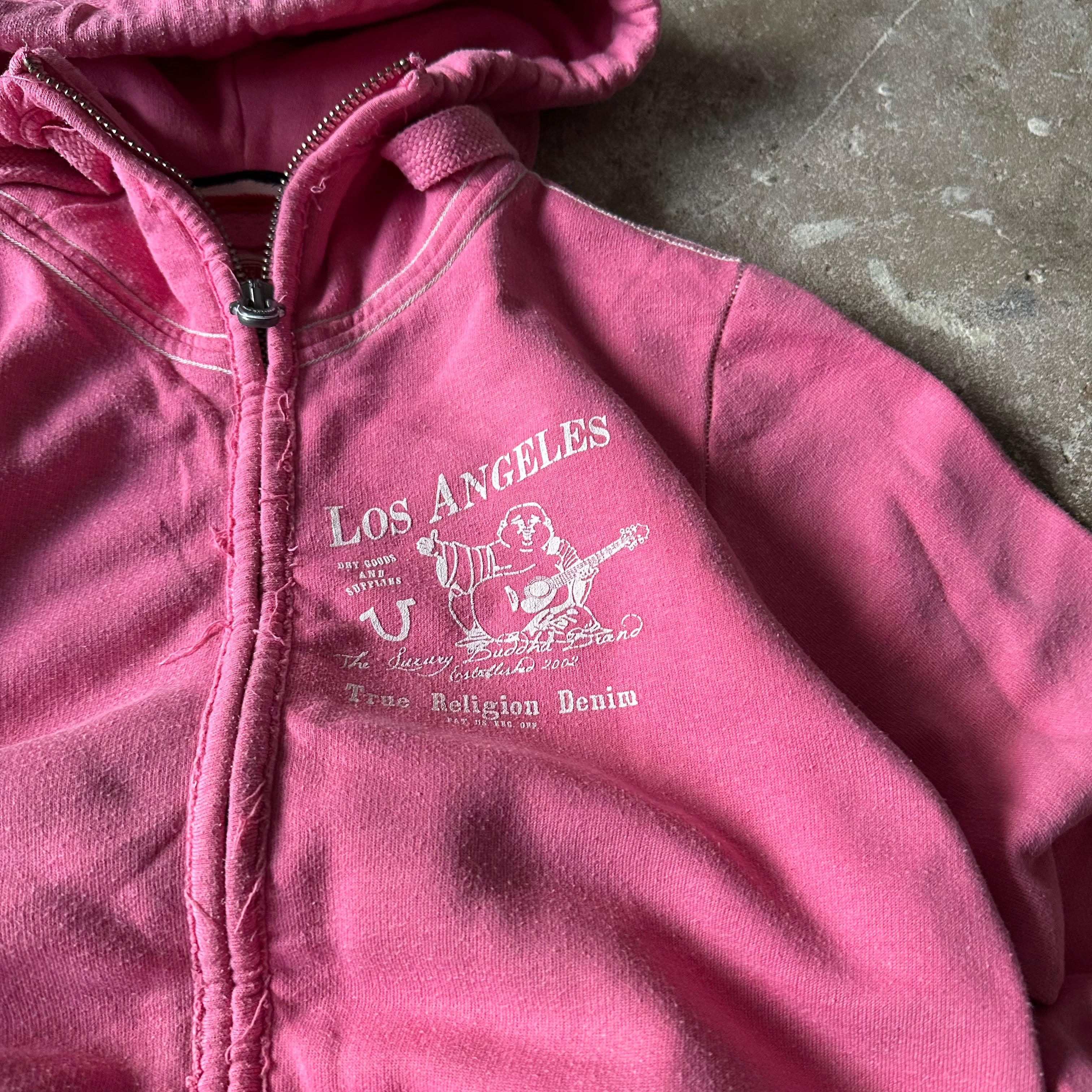 True Religion LA Zip Up Pink Hoodie - L