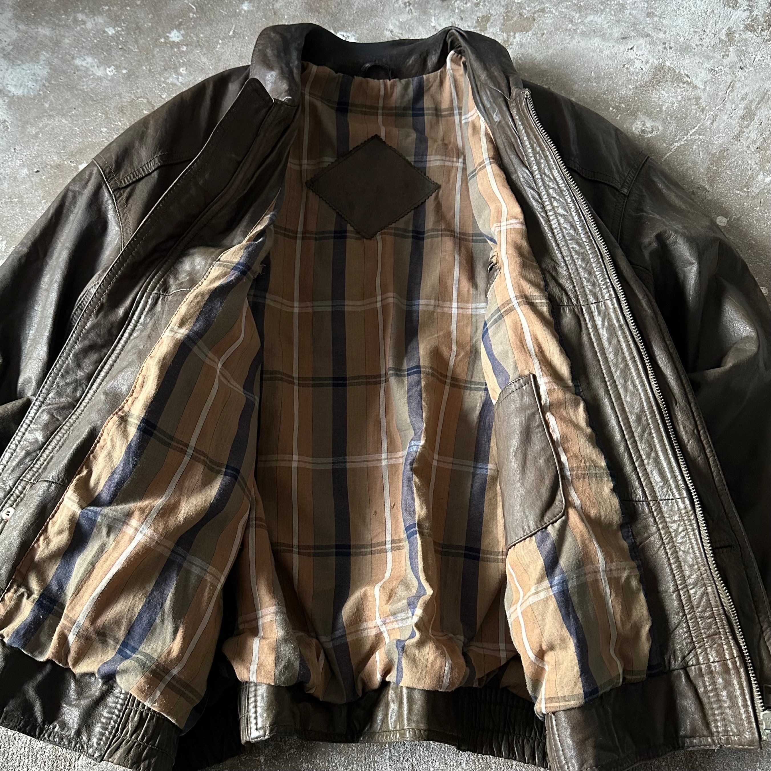 Vintage Olive Green Leather Jacket - XL