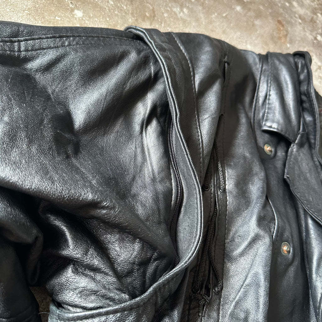 Black Bomber Leather Jacket - XL