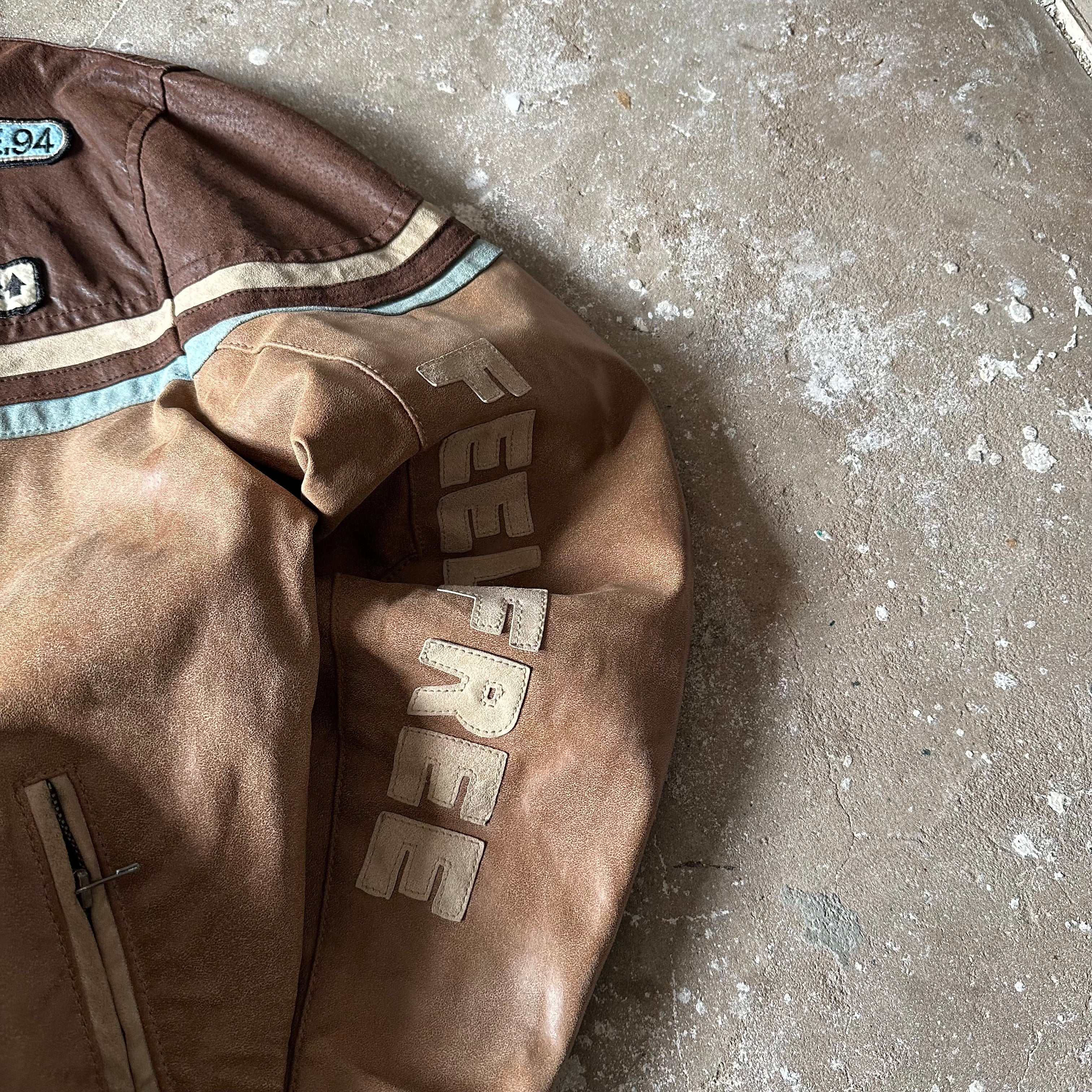 Vintage Brown Racing Suede Leather Jacket - XL