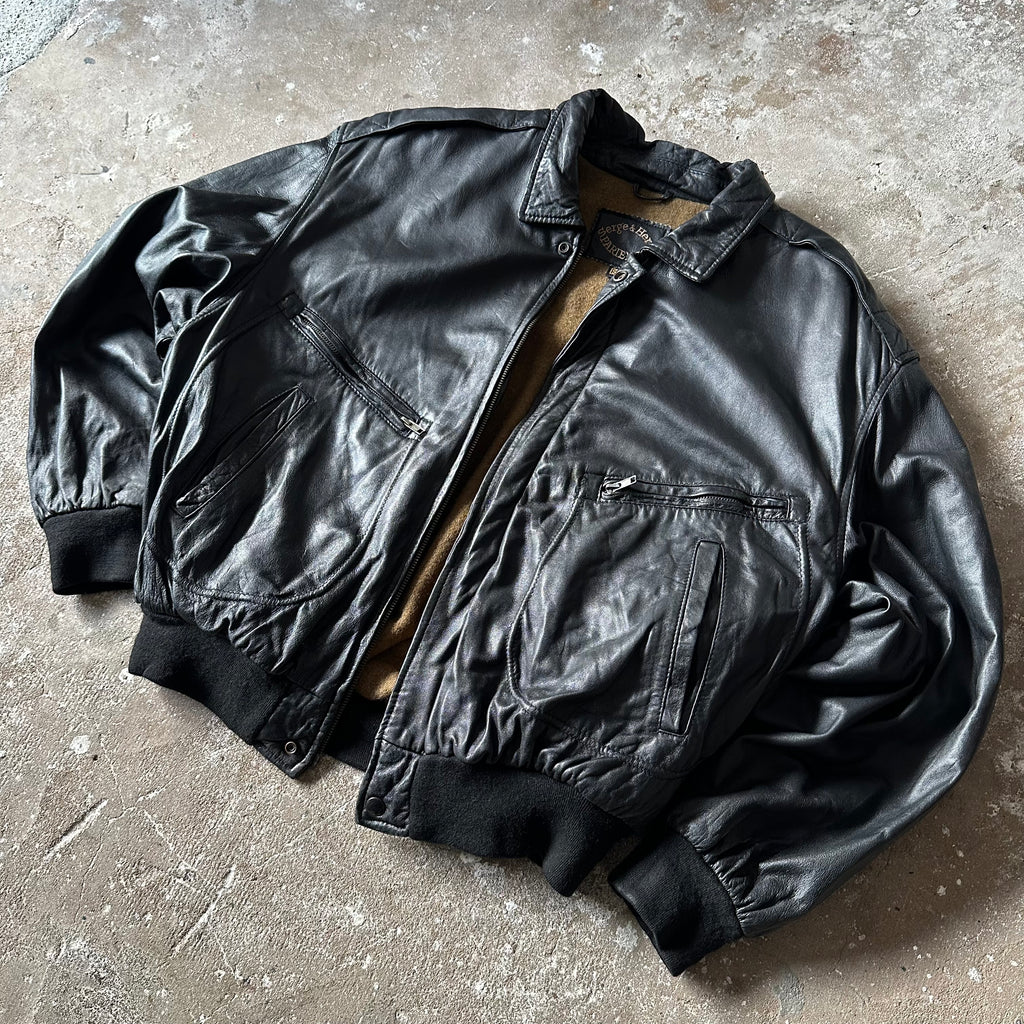 Black Classic Leather Jacket - L
