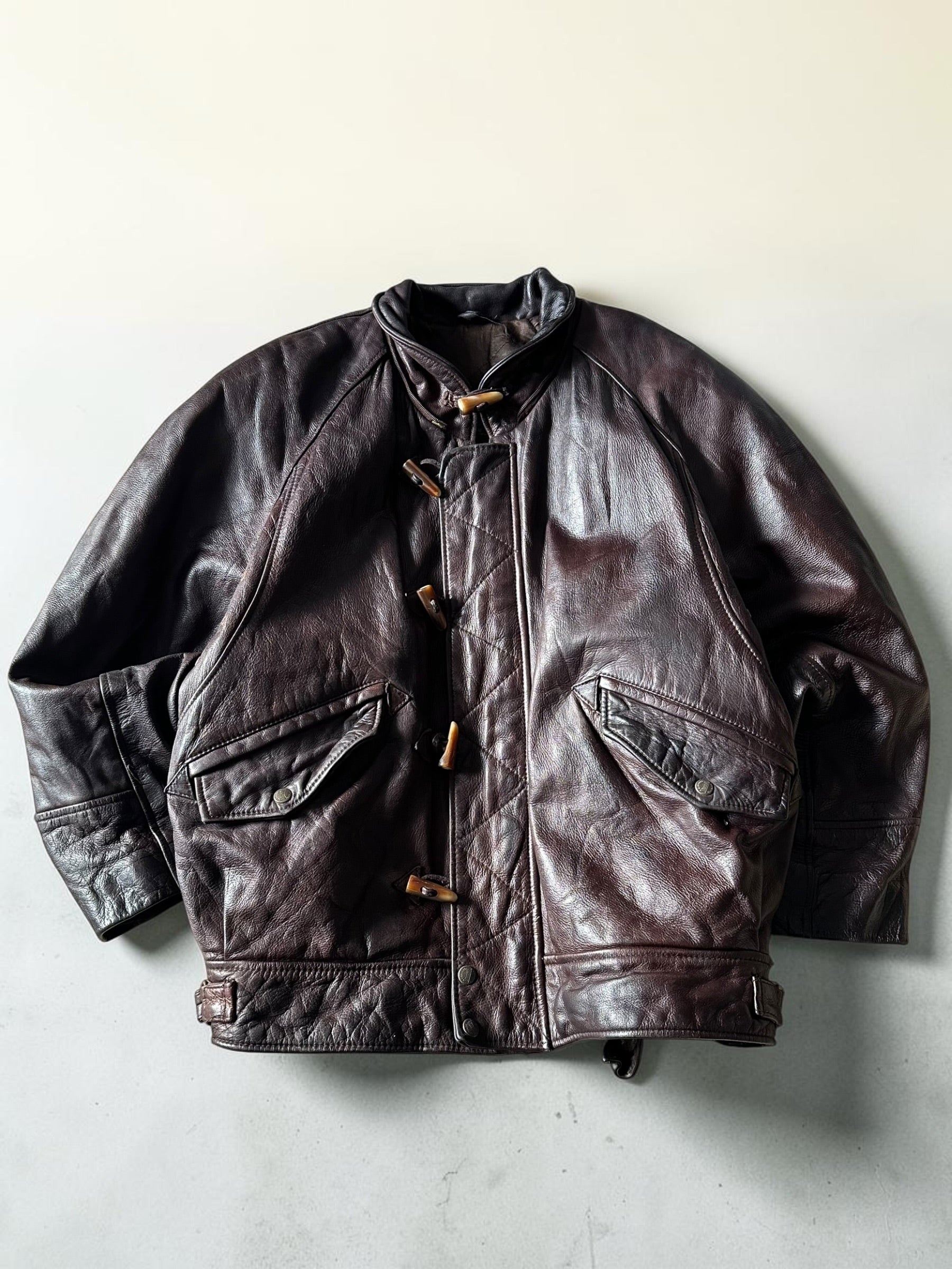 Vintage Redskins Dark Brown Bomber Leather Toggle Jacket - XL
