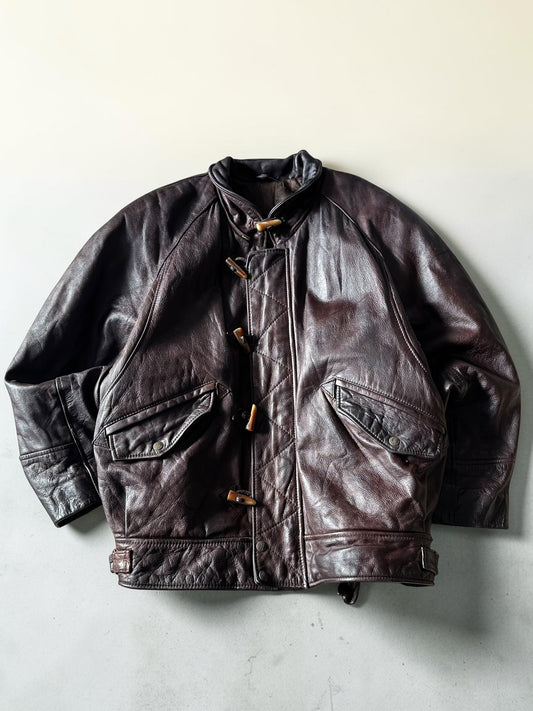 Vintage Redskins Dark Brown Bomber Leather Toggle Jacket - XL
