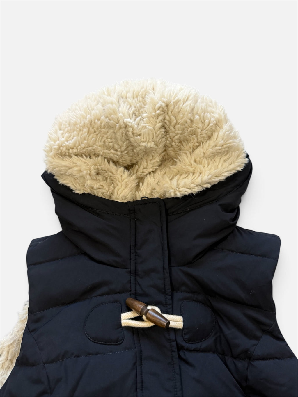 Abercrombie & Fitch Women's Puffer Vest - Navy - Sherpa Lined Hood - Size L