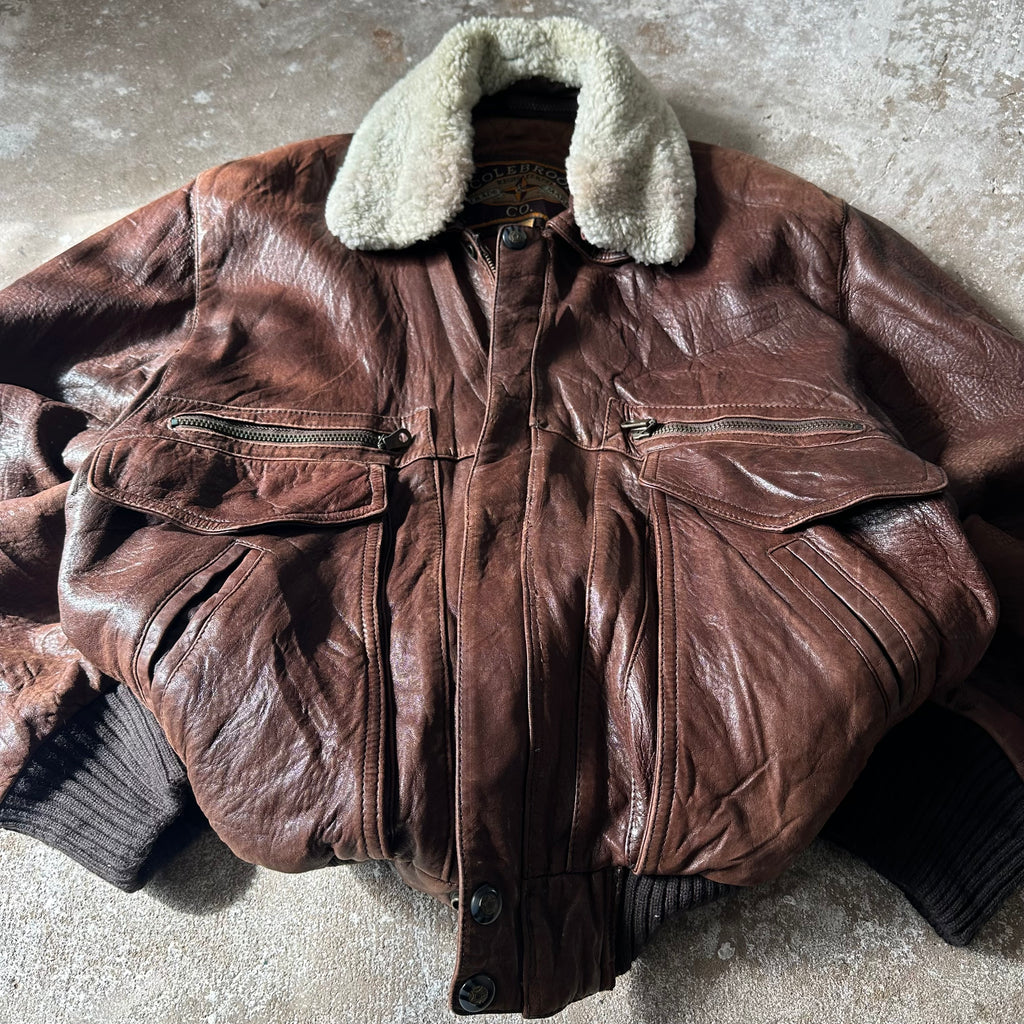 Vintage Aviator Brown Leather Jacket - M