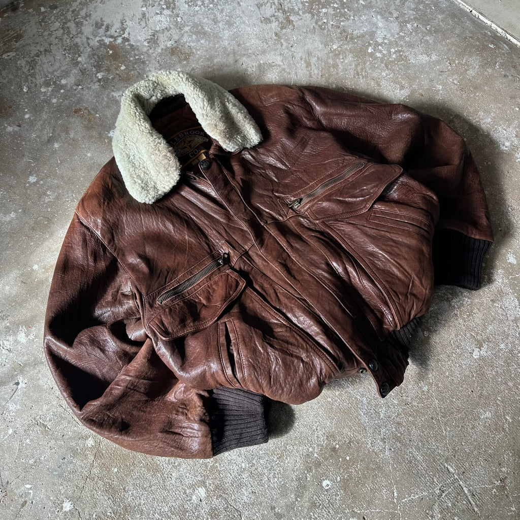 Vintage Aviator Brown Leather Jacket - M