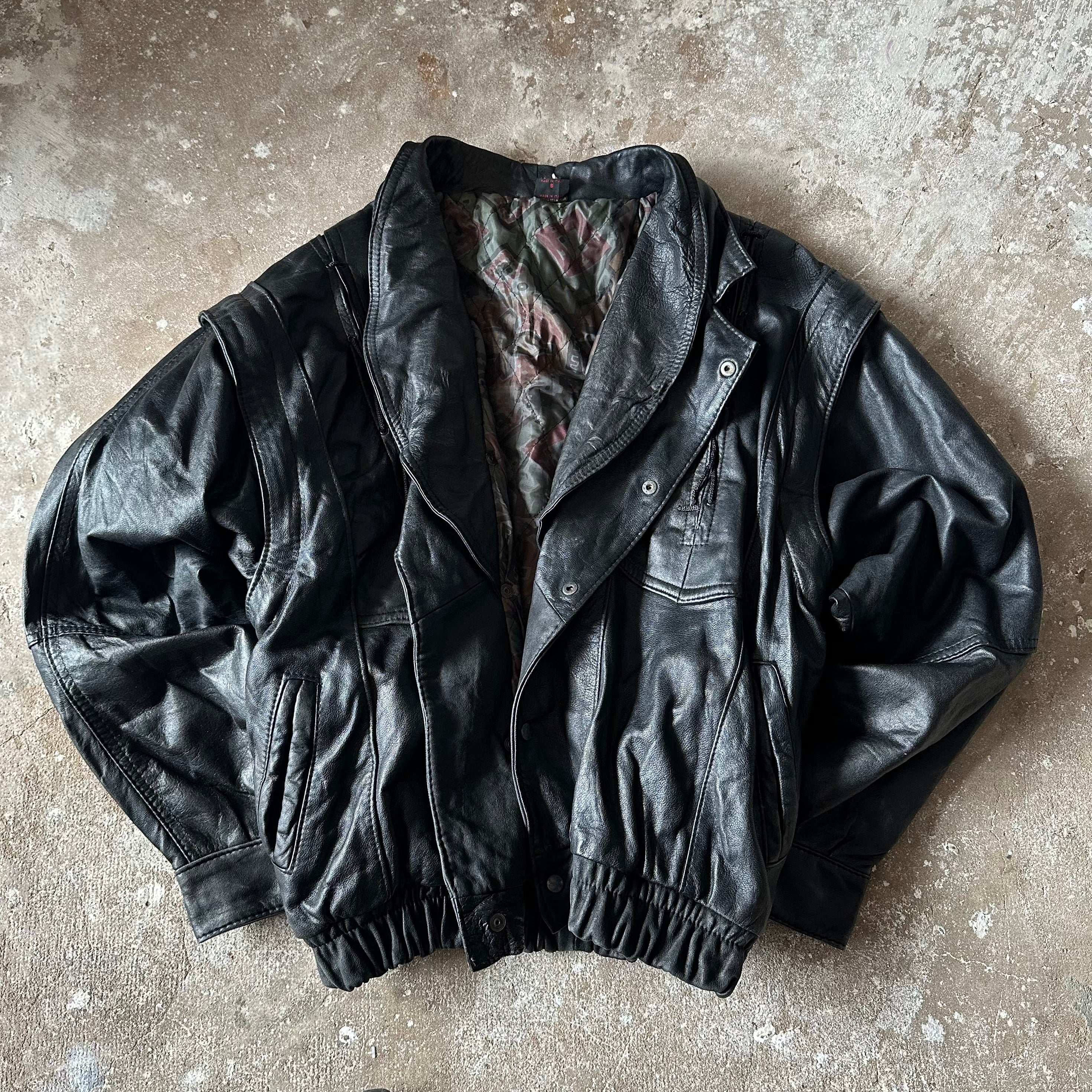 Black Bomber Leather Jacket - XL