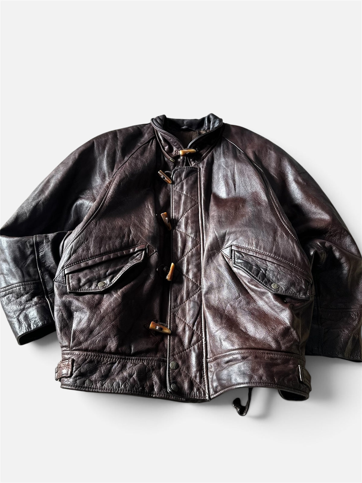 Vintage Redskins Dark Brown Bomber Leather Toggle Jacket - XL