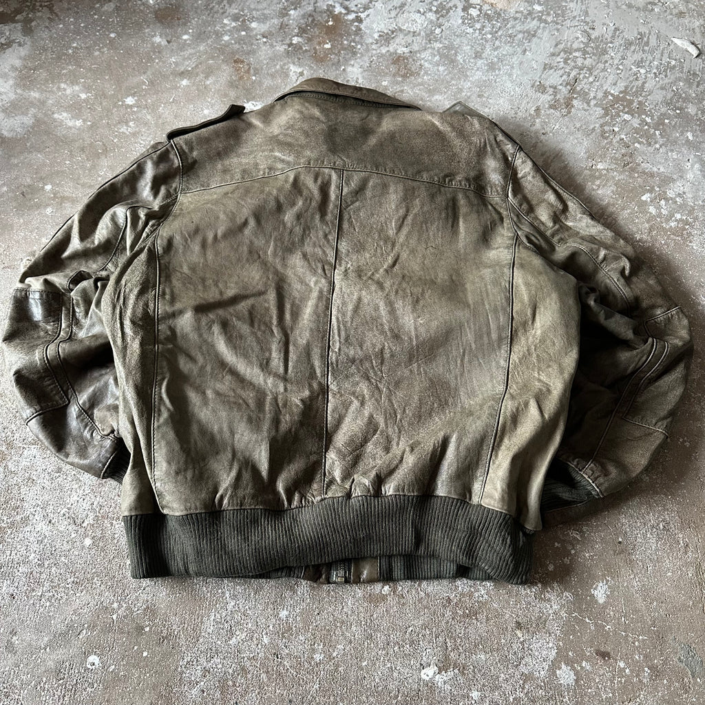 VTG Olive Green Batani Sport Leather Jacket - M