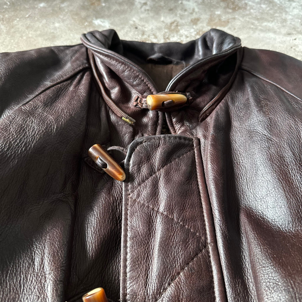 Vintage Redskins Dark Brown Bomber Leather Toggle Jacket - XL