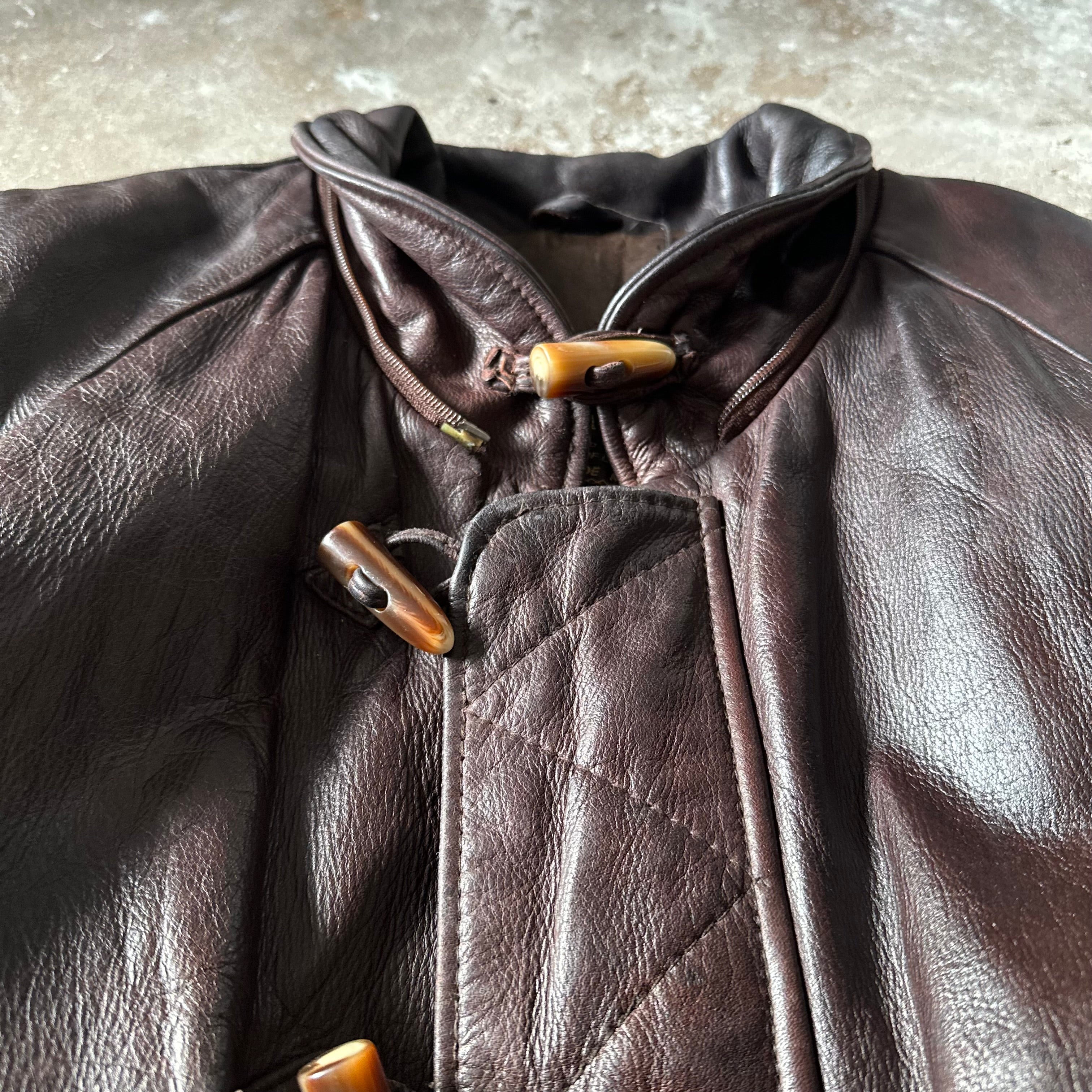 Vintage Redskins Dark Brown Bomber Leather Toggle Jacket - XL