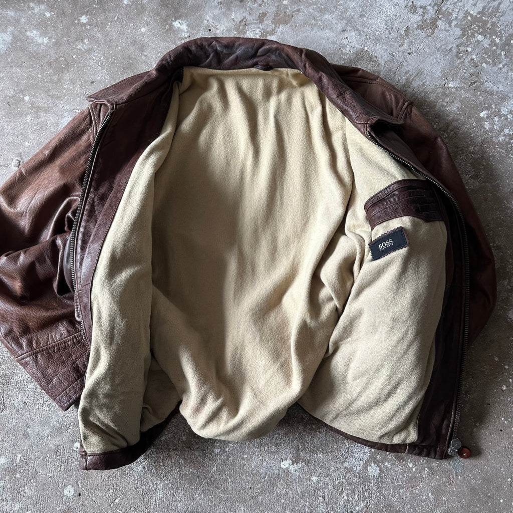 VTG Hugo Boss Flight Leather Jacket - XL