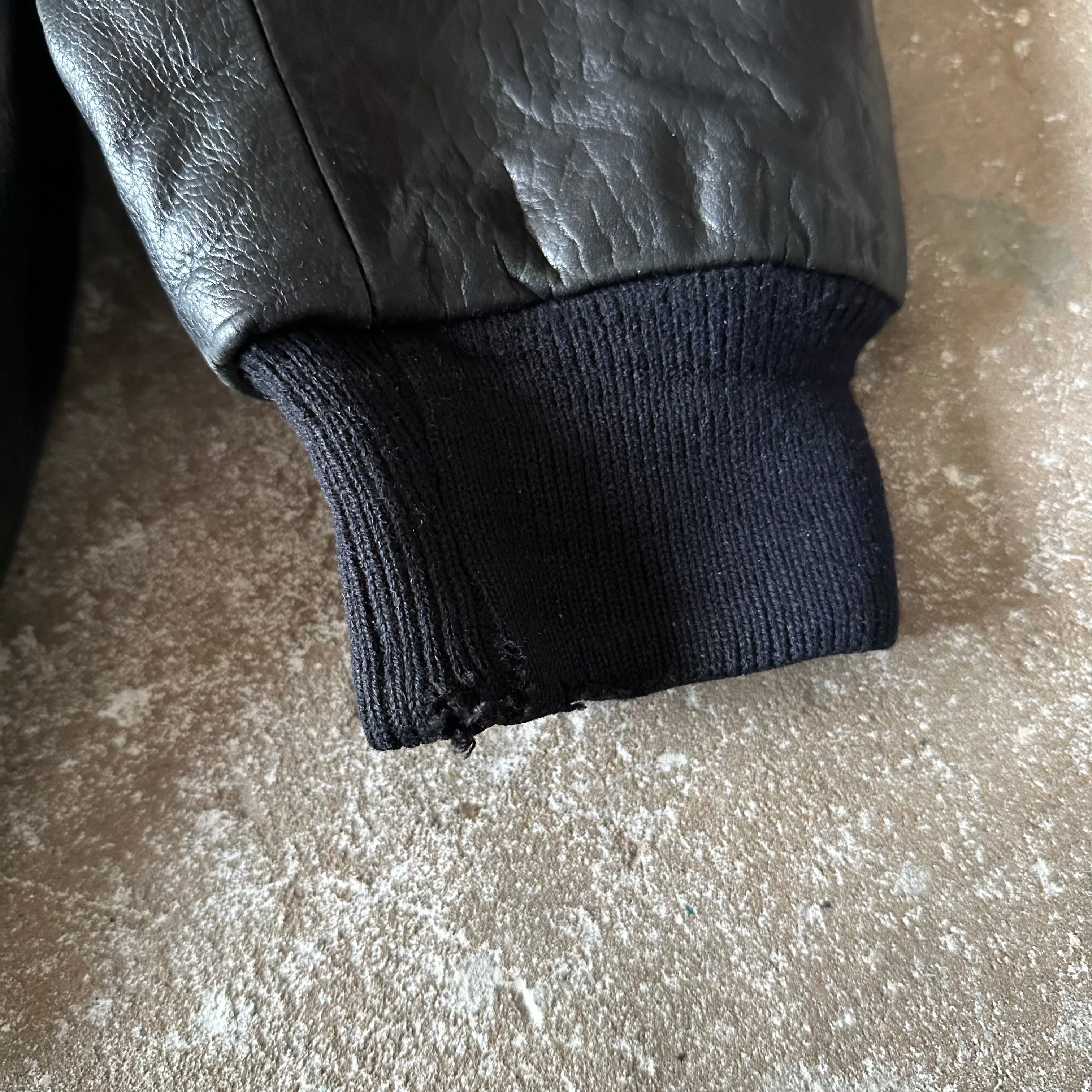 Black Bomber Leather Jacket - XL