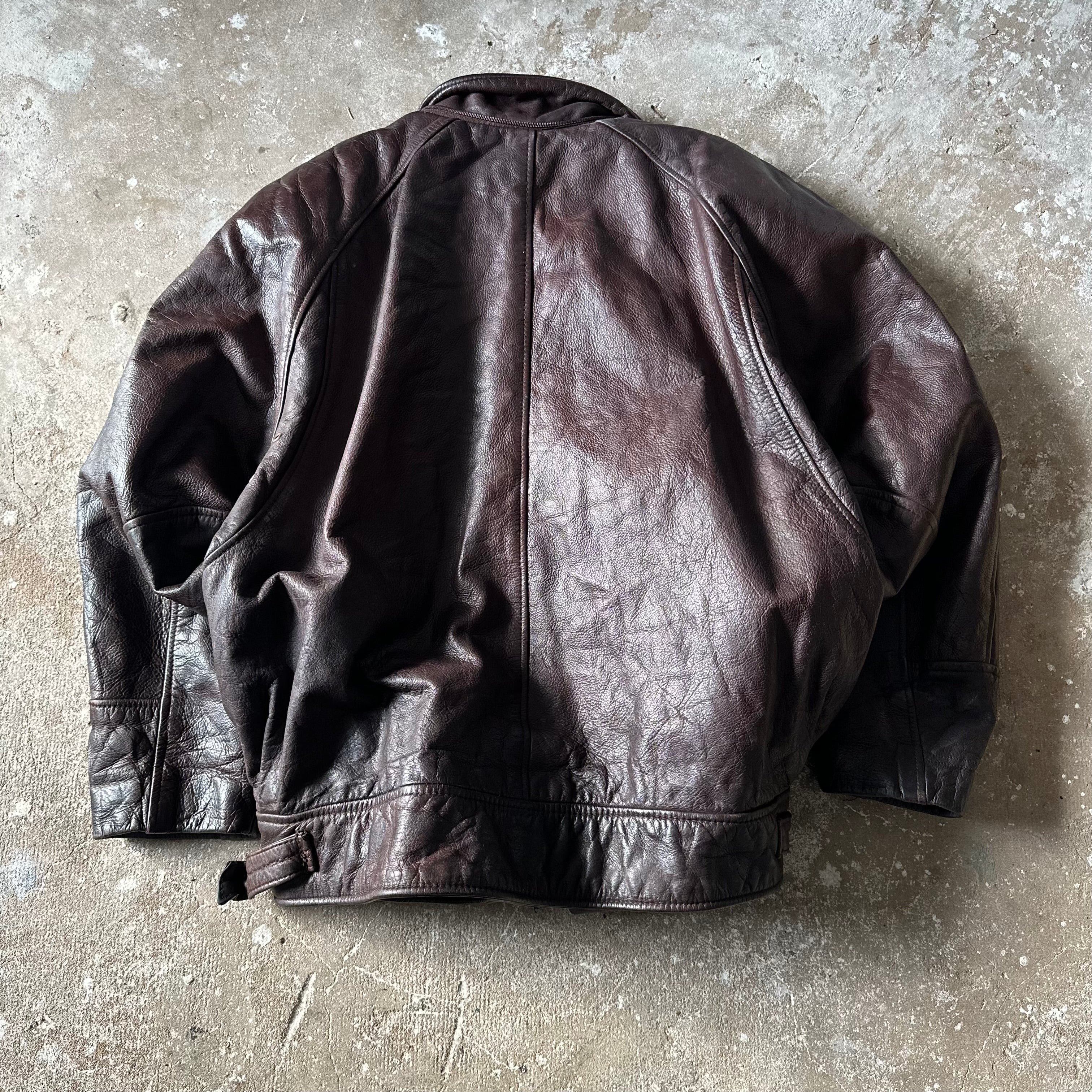 Vintage Redskins Dark Brown Bomber Leather Toggle Jacket - XL