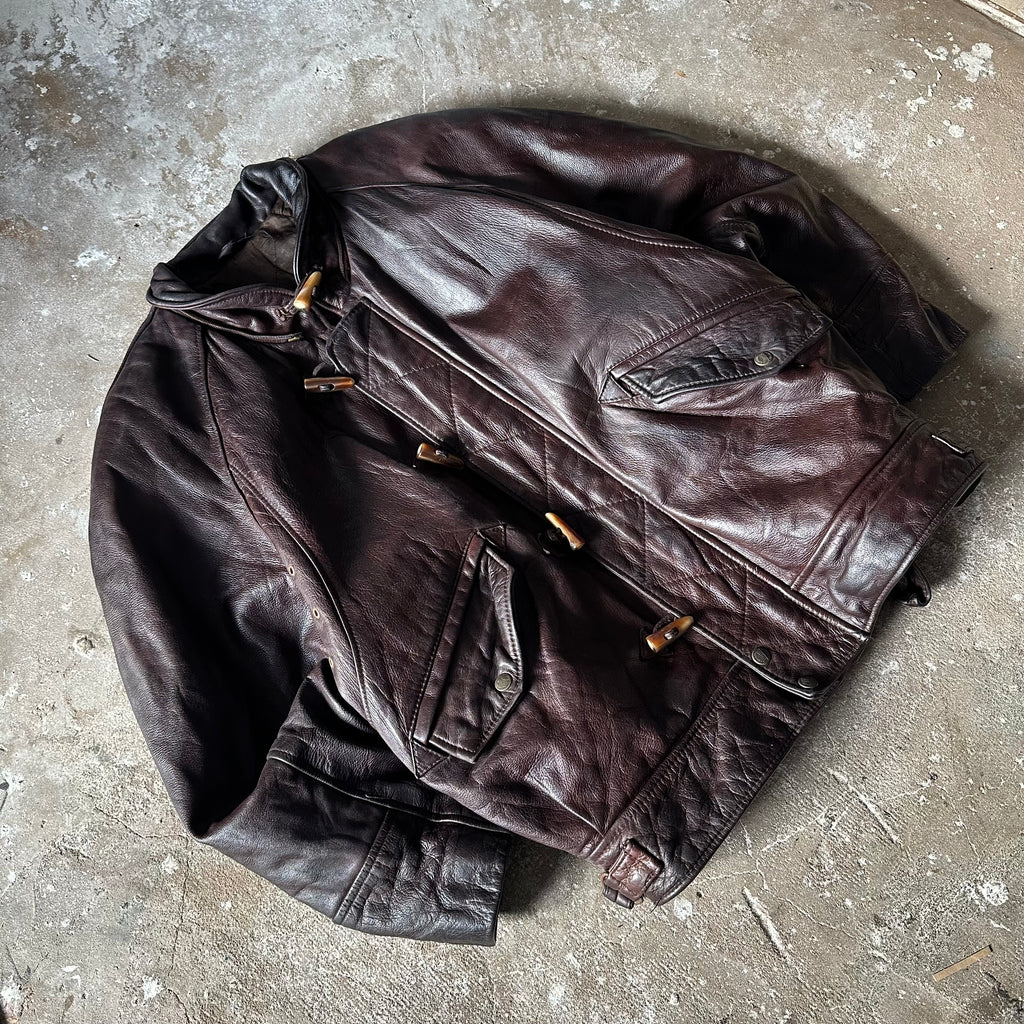 Vintage Redskins Dark Brown Bomber Leather Toggle Jacket - XL