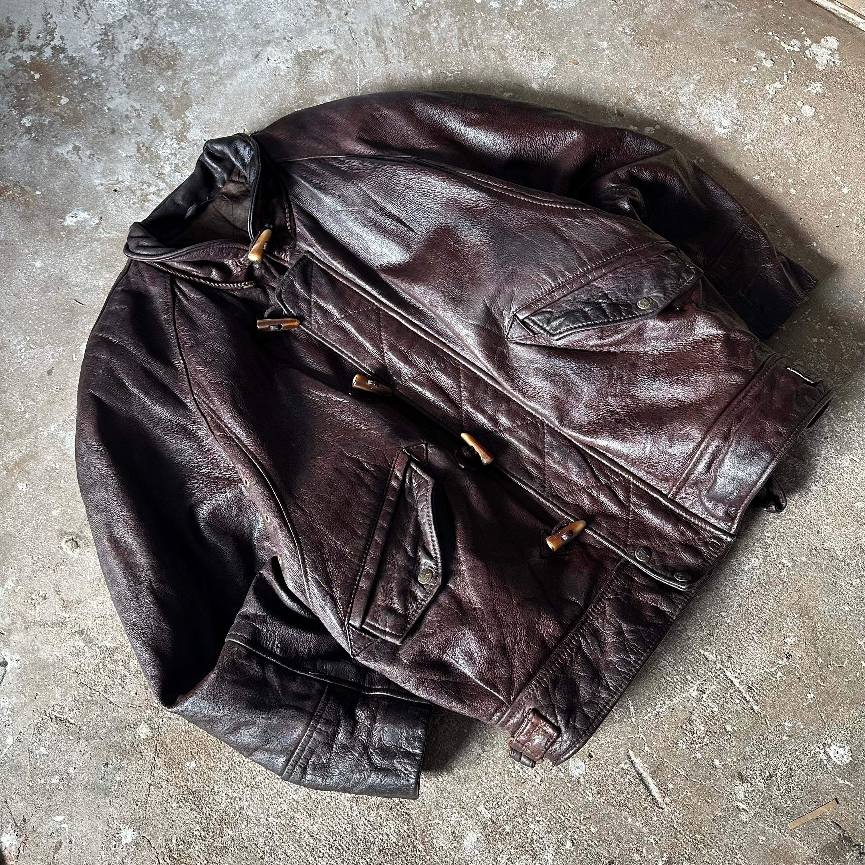 Vintage Redskins Dark Brown Bomber Leather Toggle Jacket - XL