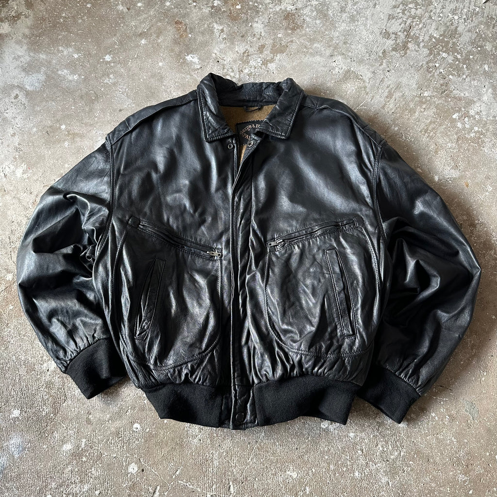 Black Classic Leather Jacket - L