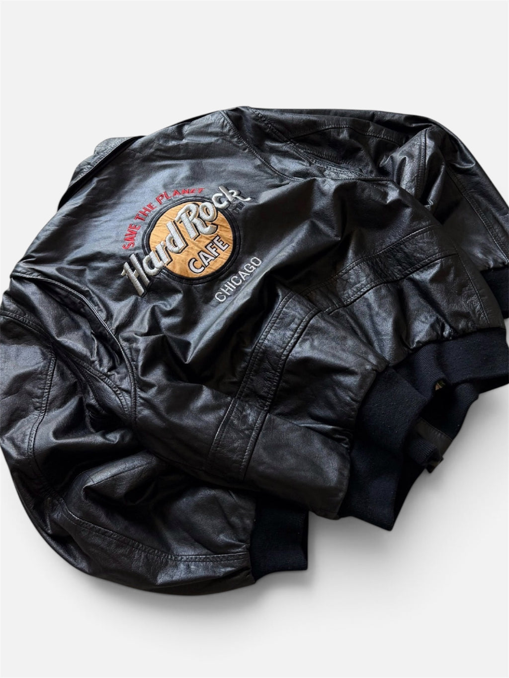 Hard Rock Cafe Chicago Black Bomber Leather Jacket- L