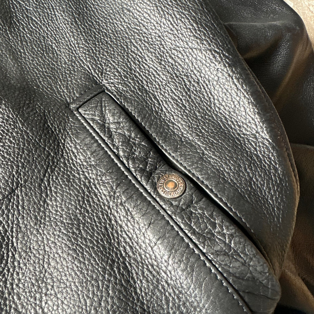 Vintage Levi’s Black Leather Bomber Jacket – Real Leather – Ribbed Waist & Cuffs- XL