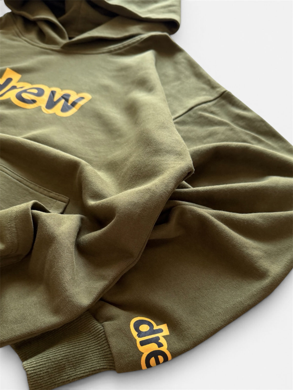 Drew House Secret Hoodie Olive Green Yellow Logo Oversized- S