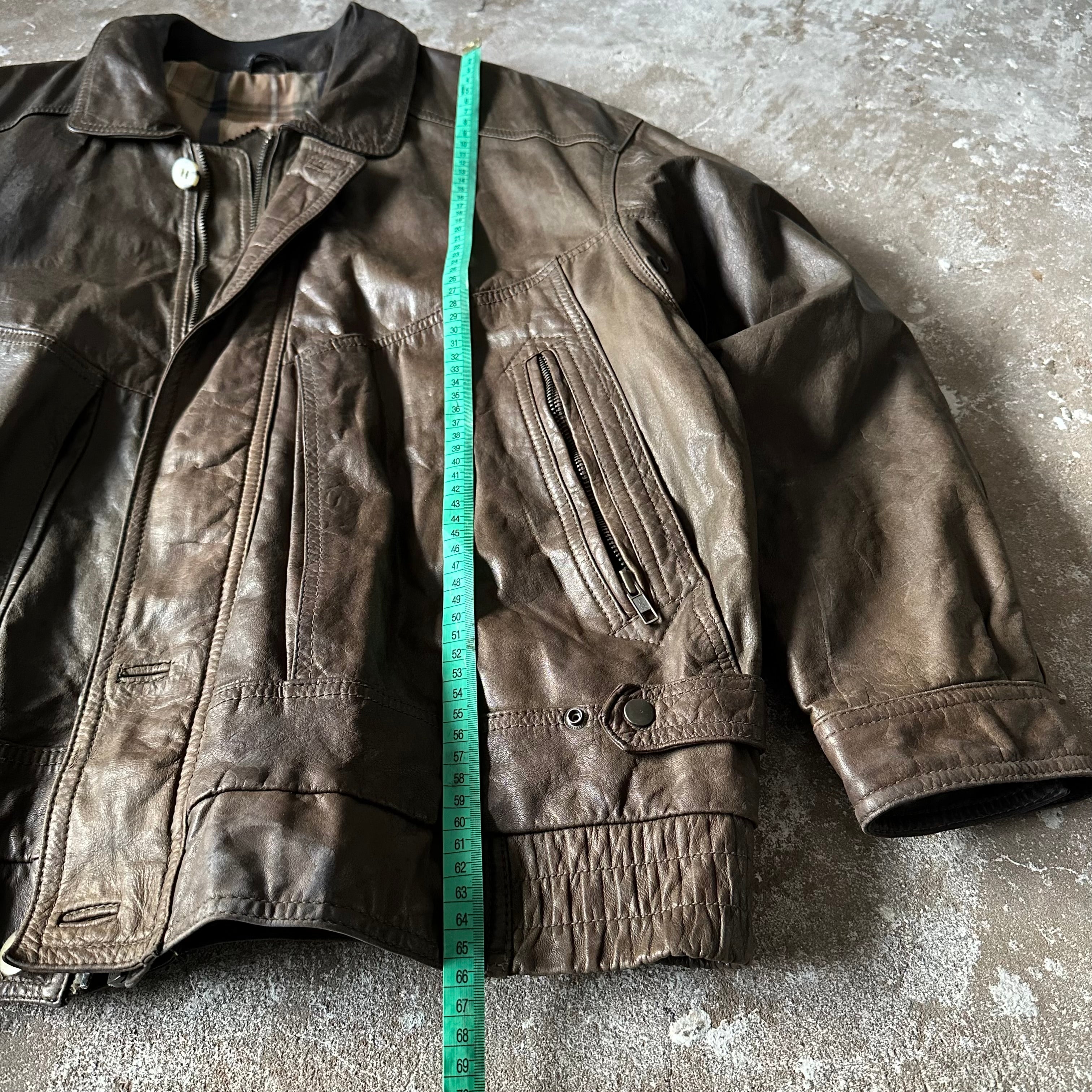 Vintage Olive Green Leather Jacket - XL