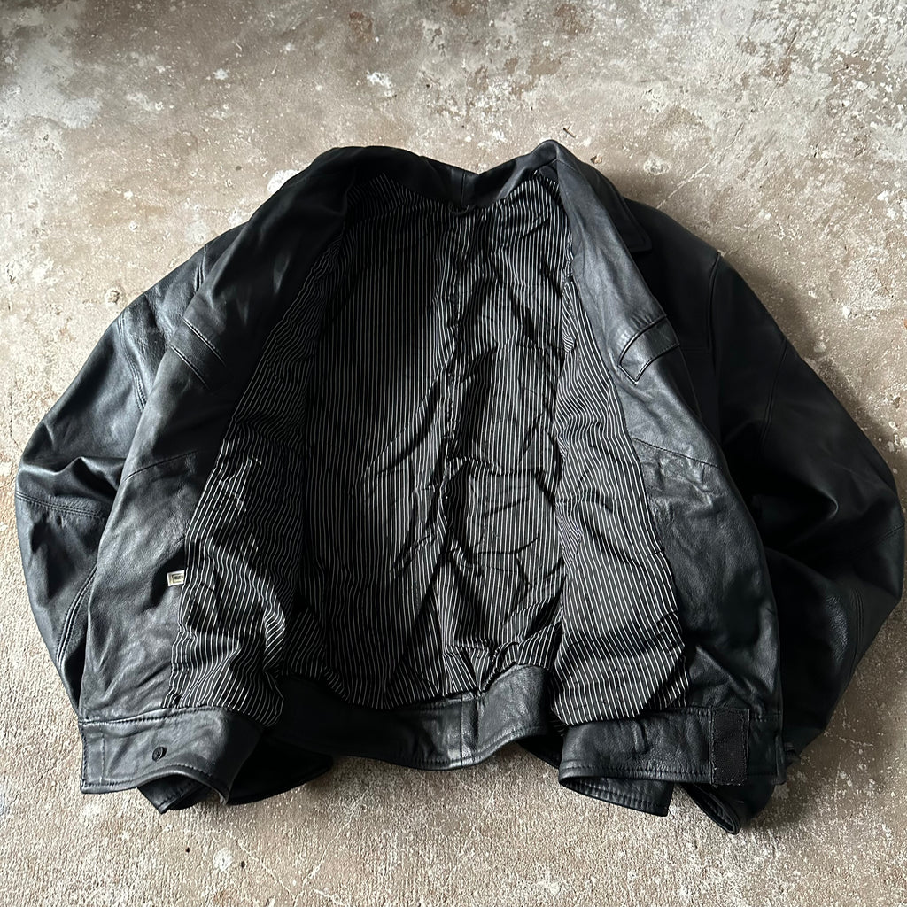 Black Bomber Leather Jacket - L