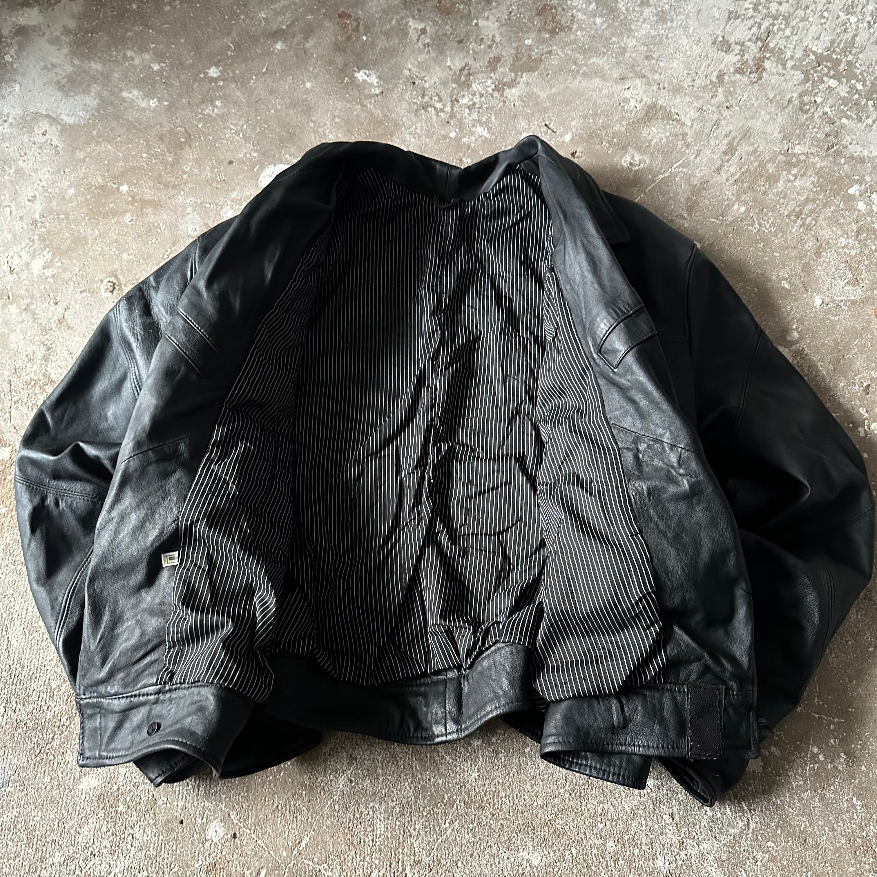 Black Bomber Leather Jacket - L