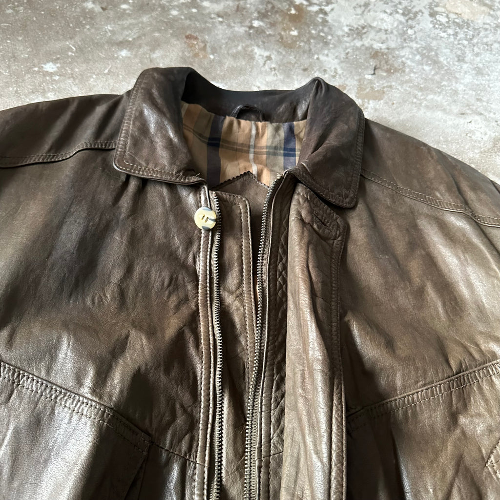 Vintage Olive Green Leather Jacket - XL