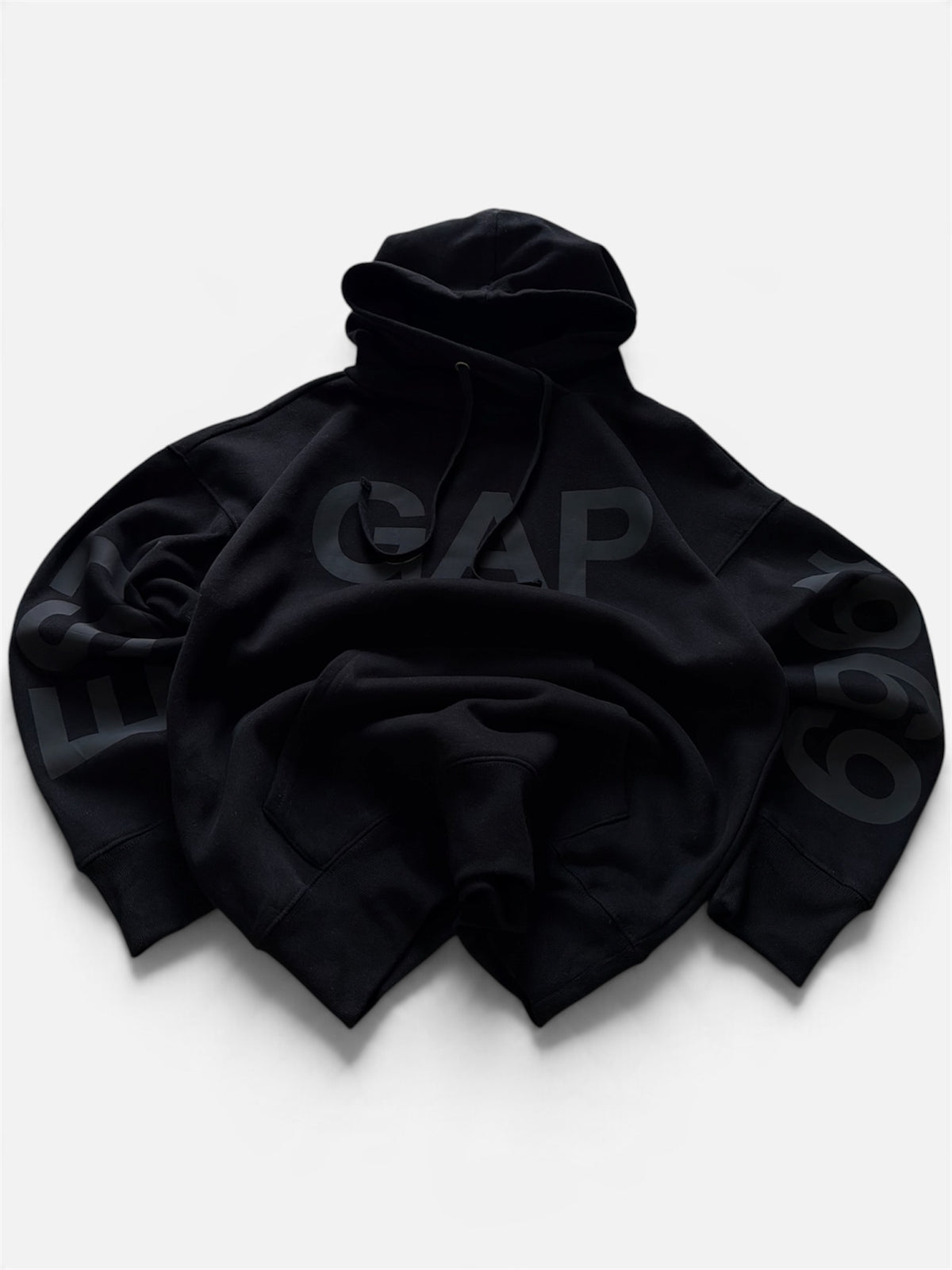 Gap Oversized Tonal Logo Hoodie Black 1969 EST Sleeve Spellout Fleece Pullover- M