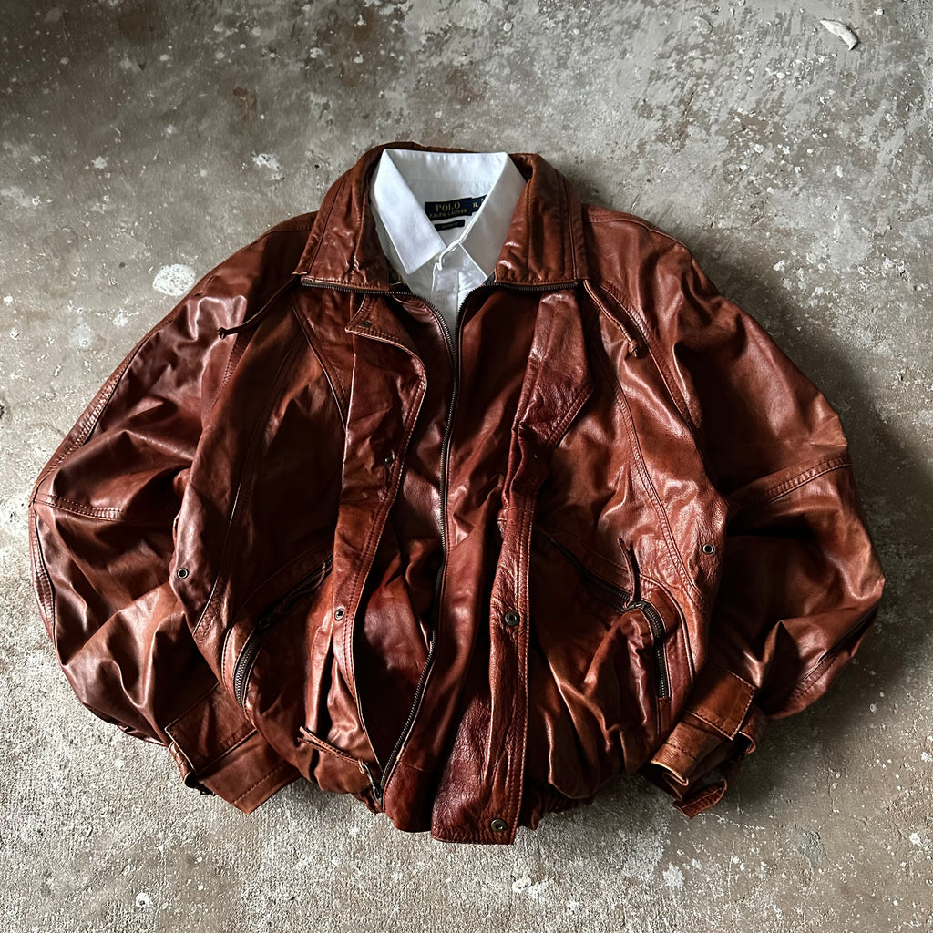 Vintage POLLINI Brown Heavy Leather Jacket - XL