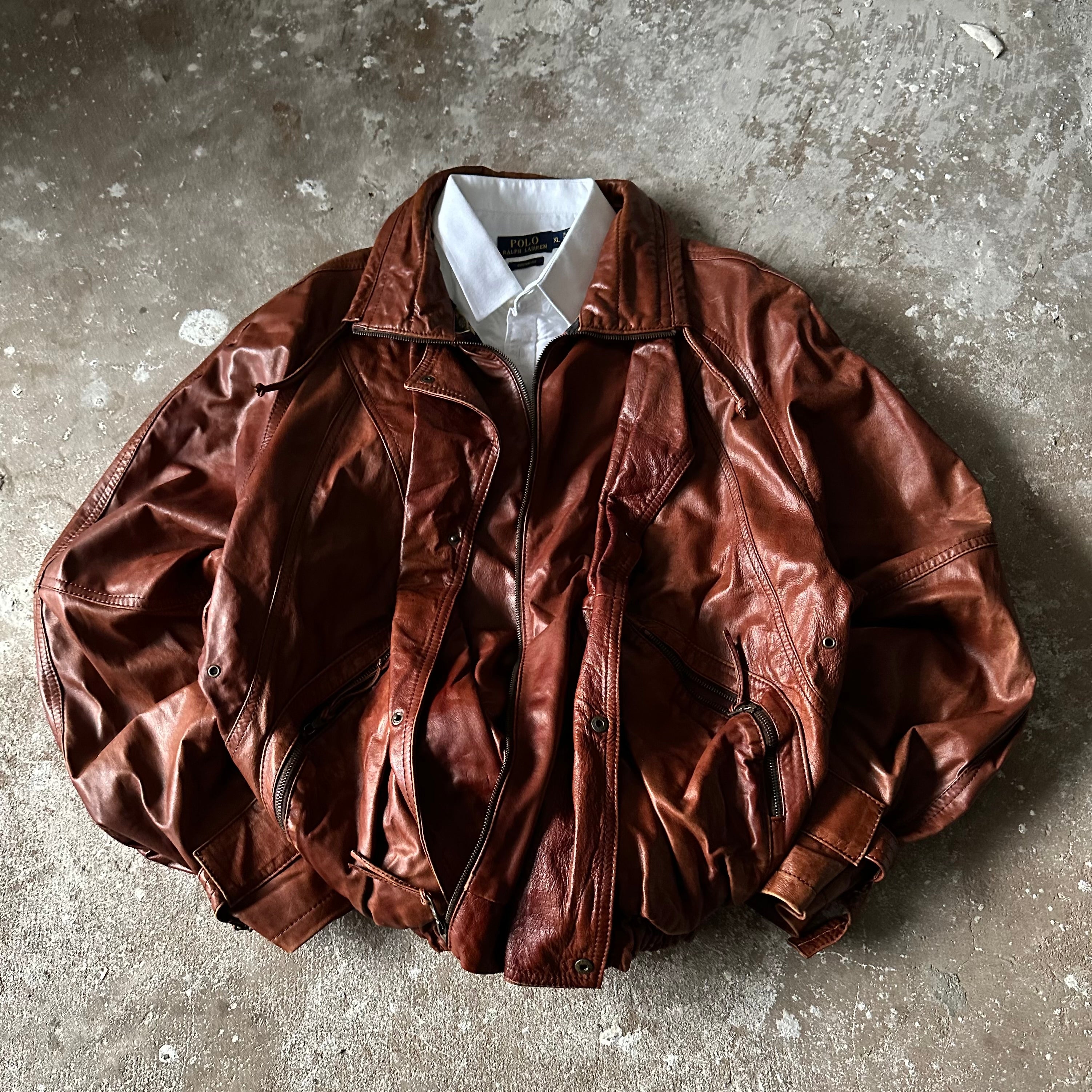 Vintage POLLINI Brown Heavy Leather Jacket - XL