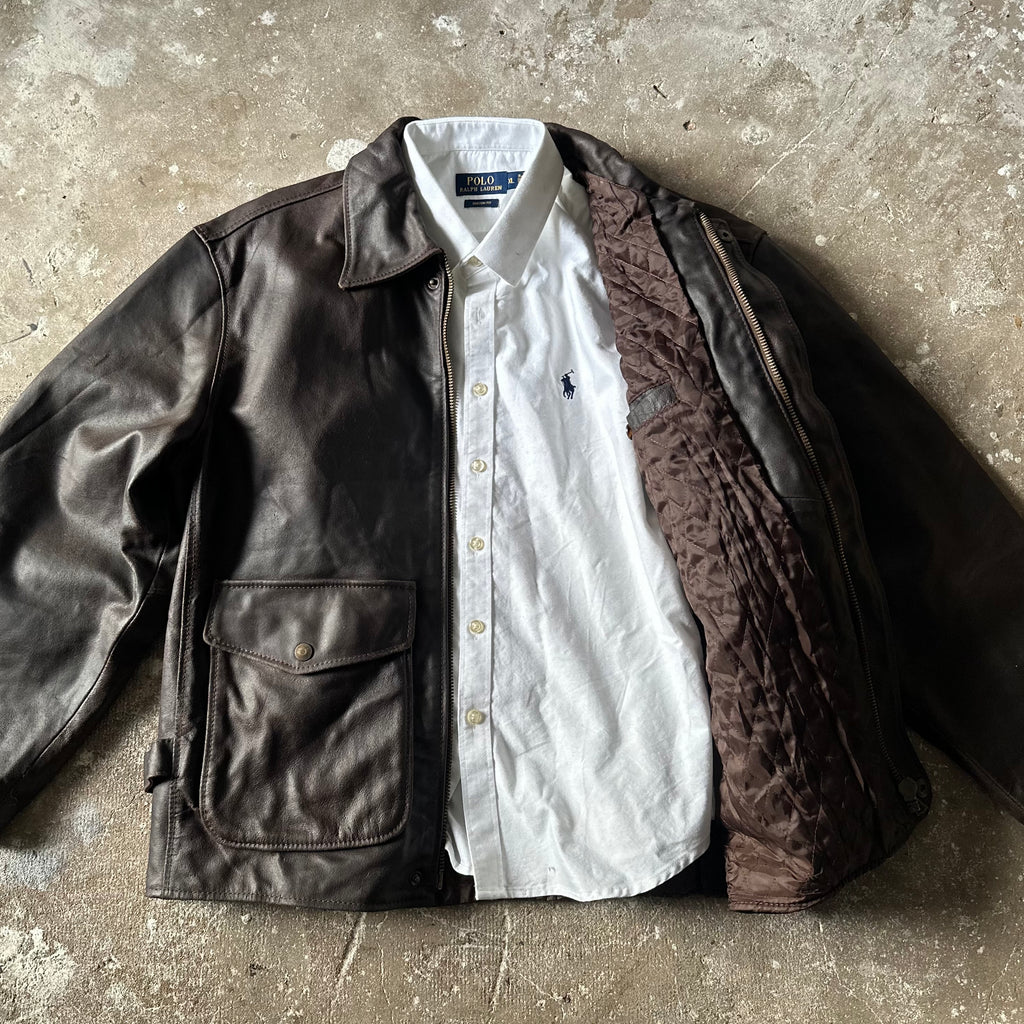 Brown Suede Leather Bomber Jacket - XL