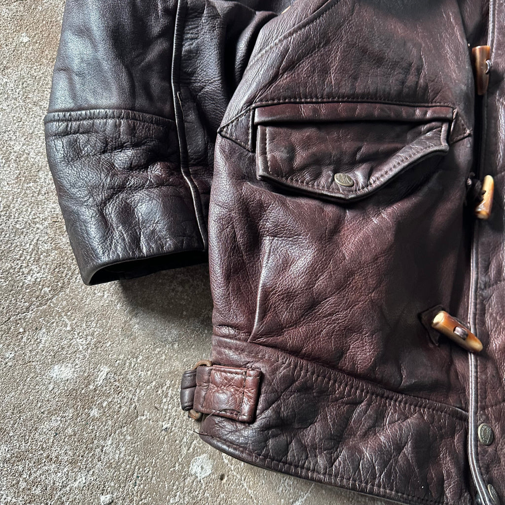 Vintage Redskins Dark Brown Bomber Leather Toggle Jacket - XL