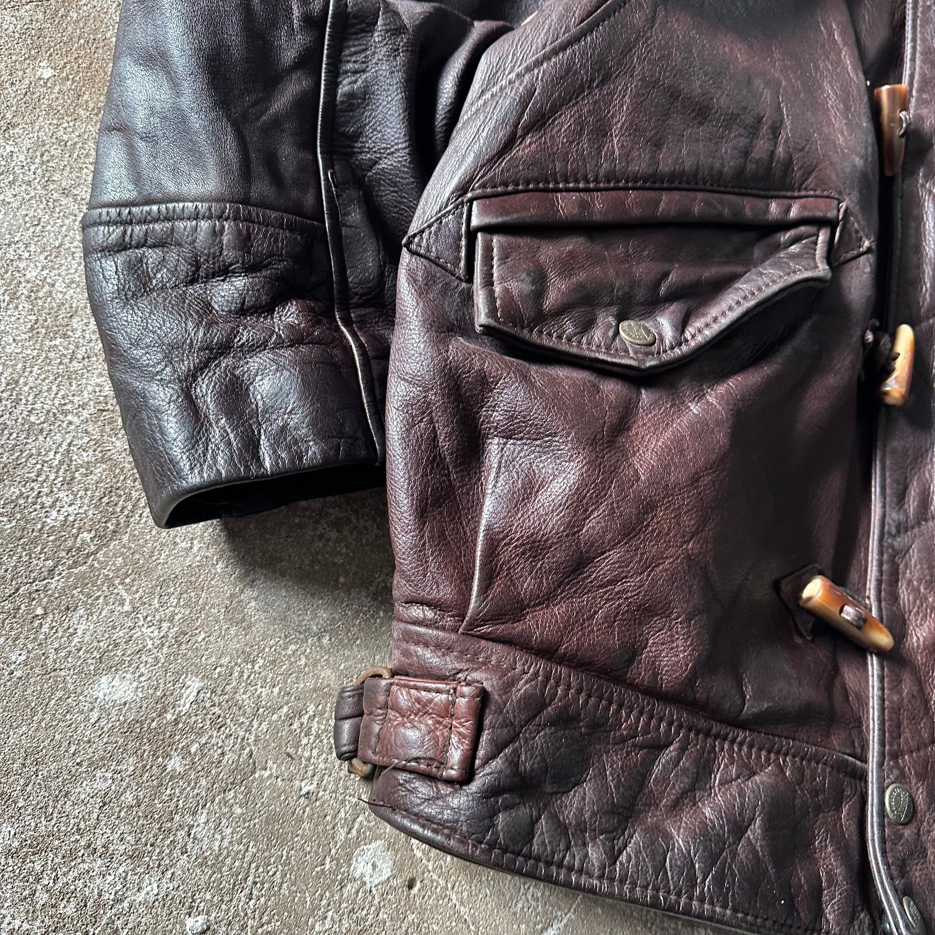 Vintage Redskins Dark Brown Bomber Leather Toggle Jacket - XL