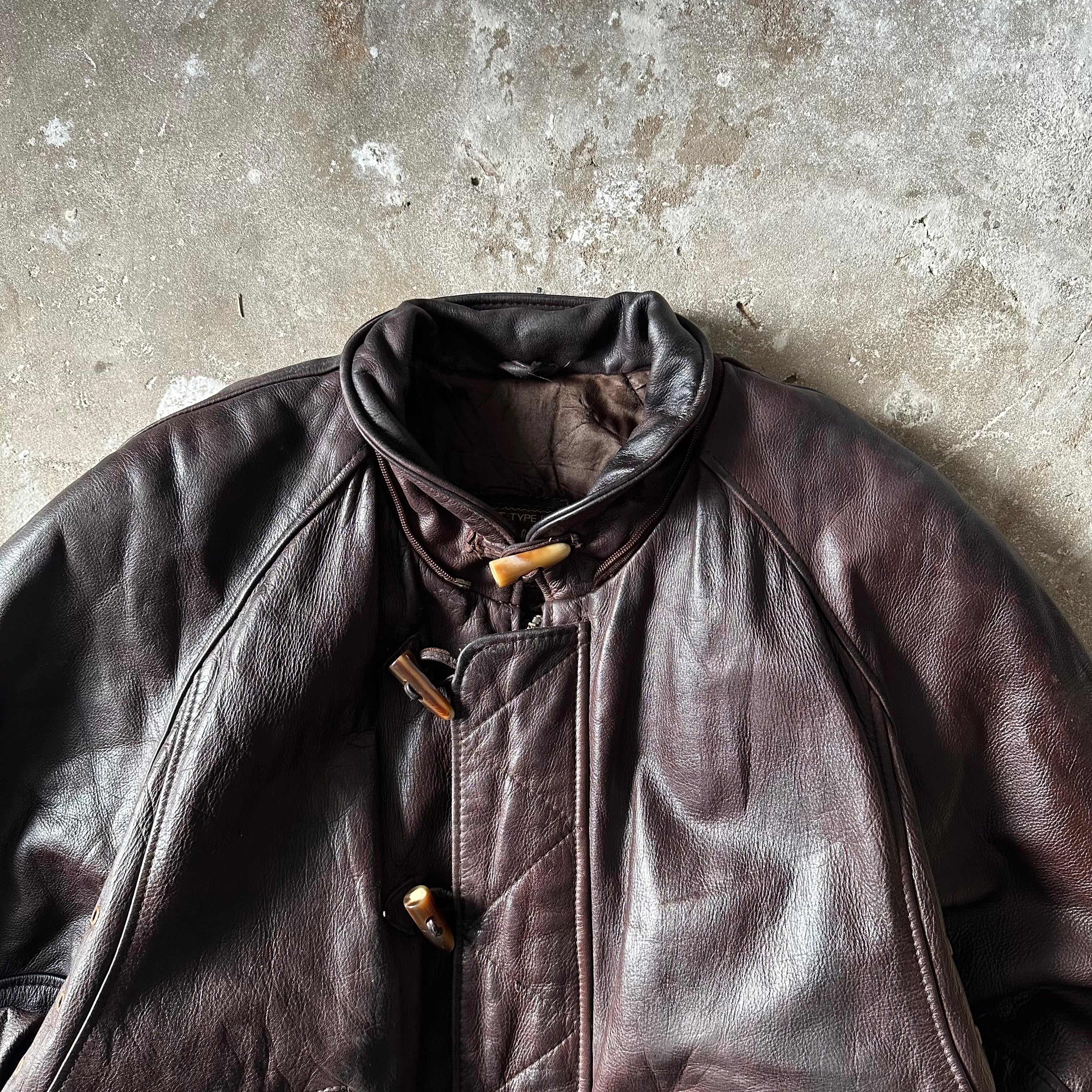 Vintage Redskins Dark Brown Bomber Leather Toggle Jacket - XL