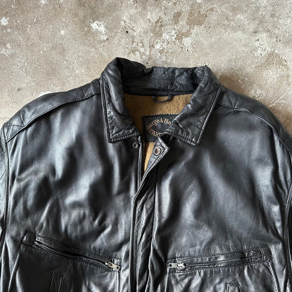 Black Classic Leather Jacket - L