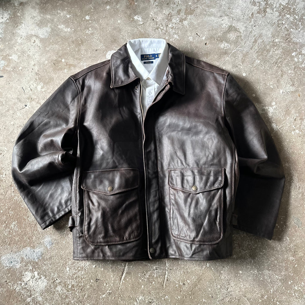Brown Suede Leather Bomber Jacket - XL