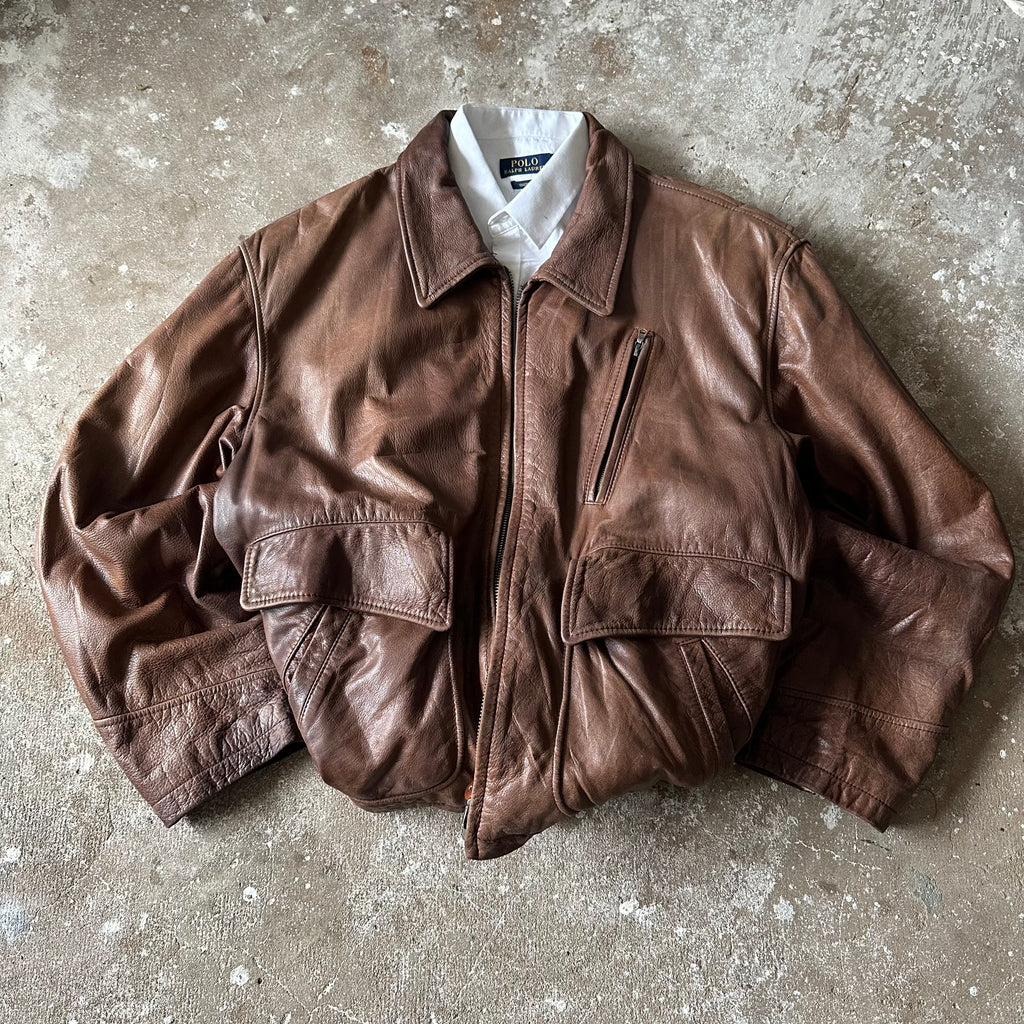 VTG Hugo Boss Flight Leather Jacket - XL