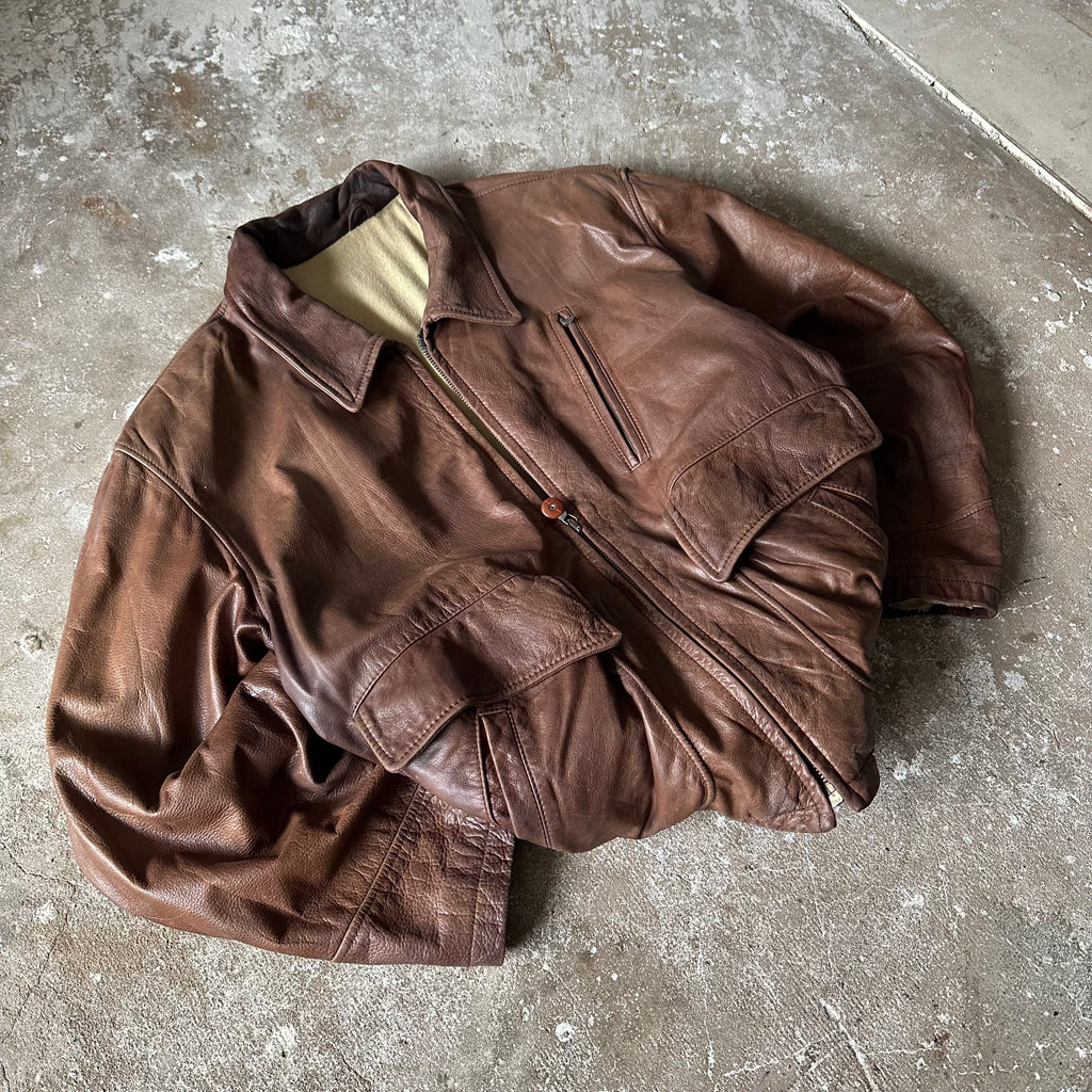 VTG Hugo Boss Flight Leather Jacket - XL