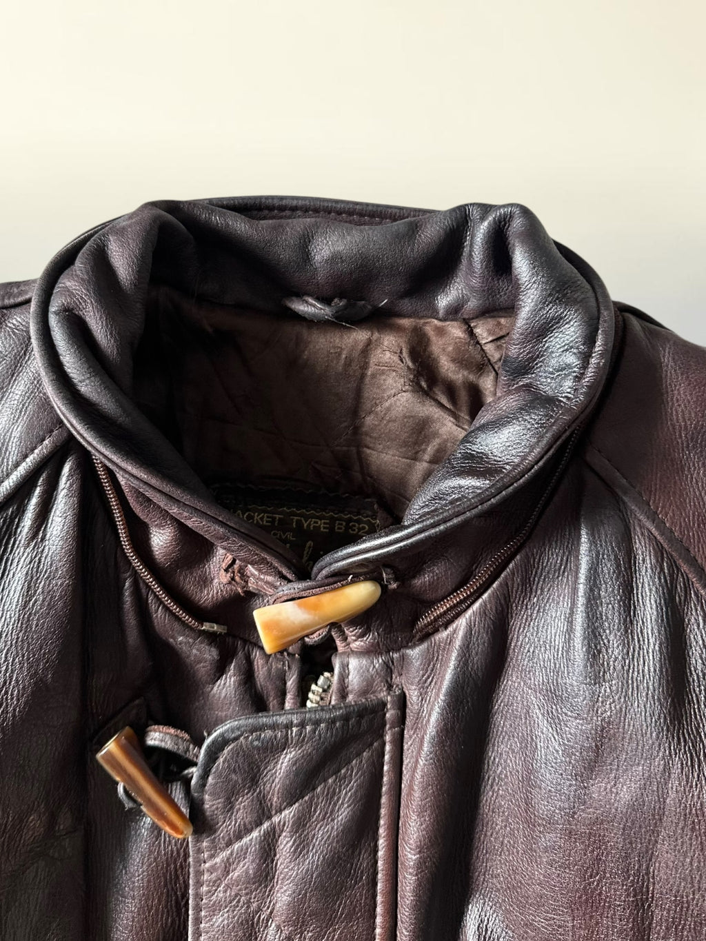 Vintage Redskins Dark Brown Bomber Leather Toggle Jacket - XL