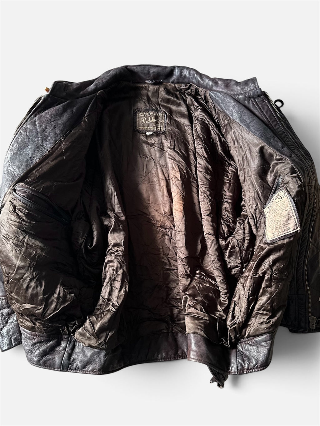 Vintage Redskins Dark Brown Bomber Leather Toggle Jacket - XL