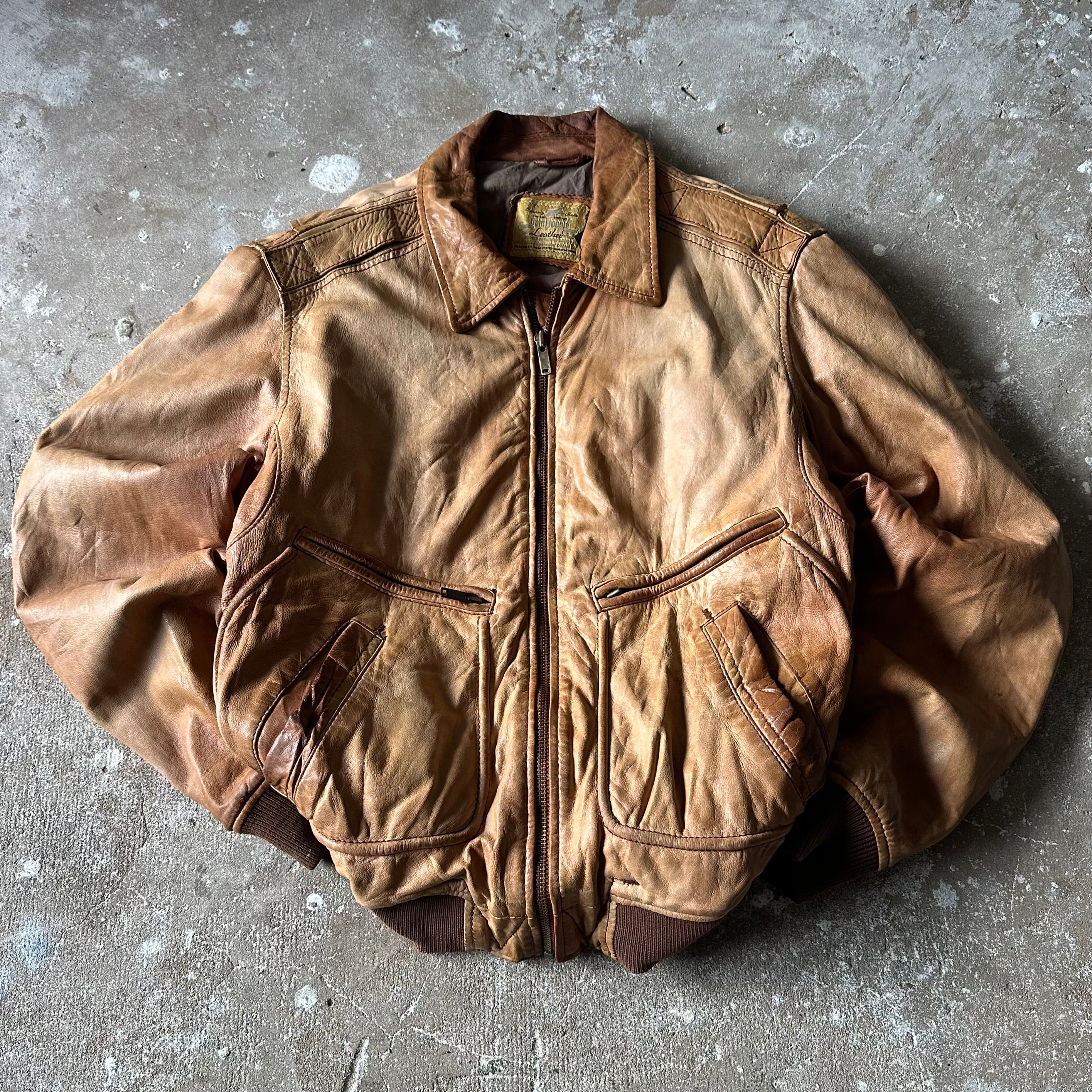 Light Brown Bomber Leather Jacket - M