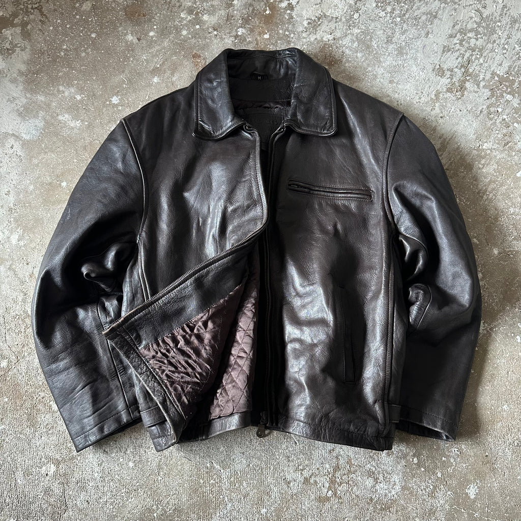 Vintage Brown Boxy Leather Jacket – M