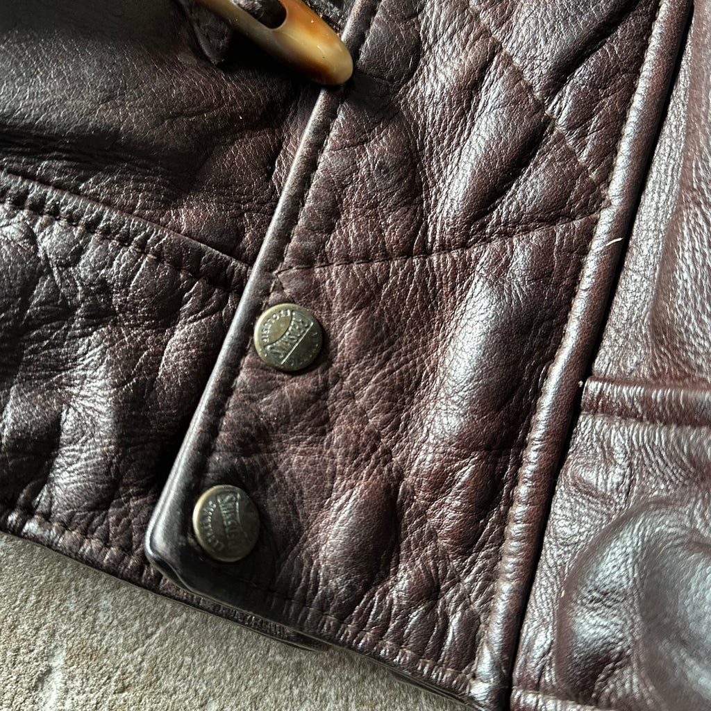 Vintage Redskins Dark Brown Bomber Leather Toggle Jacket - XL