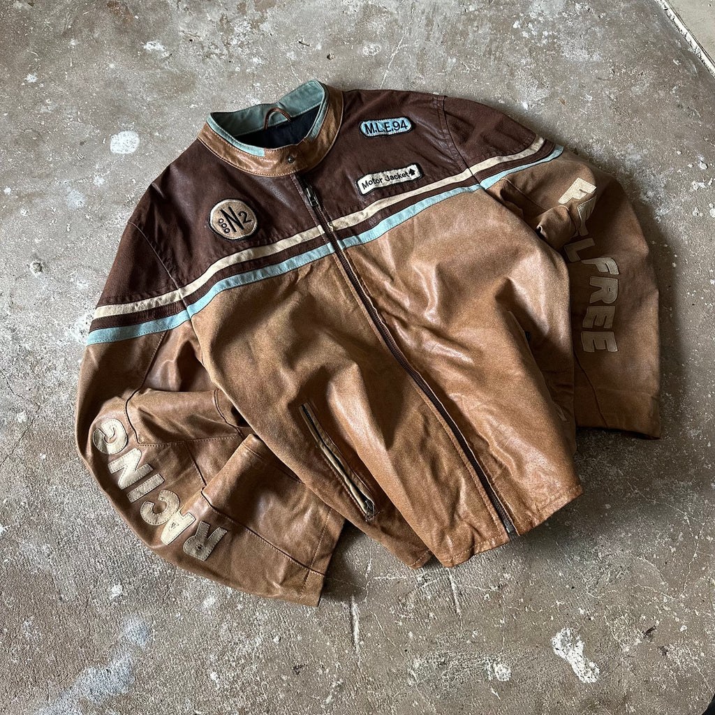 Vintage Brown Racing Suede Leather Jacket - XL