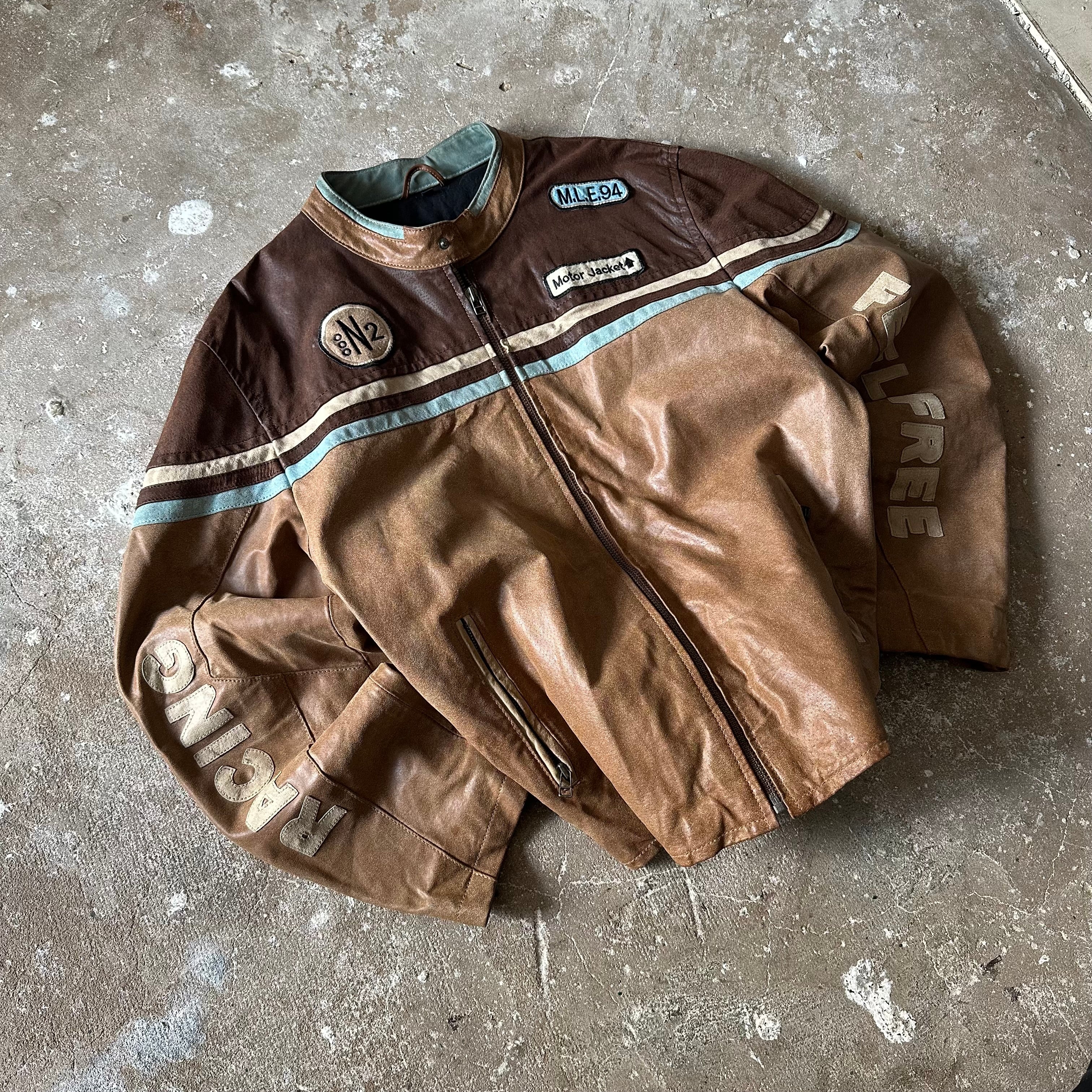 Vintage Brown Racing Suede Leather Jacket - XL