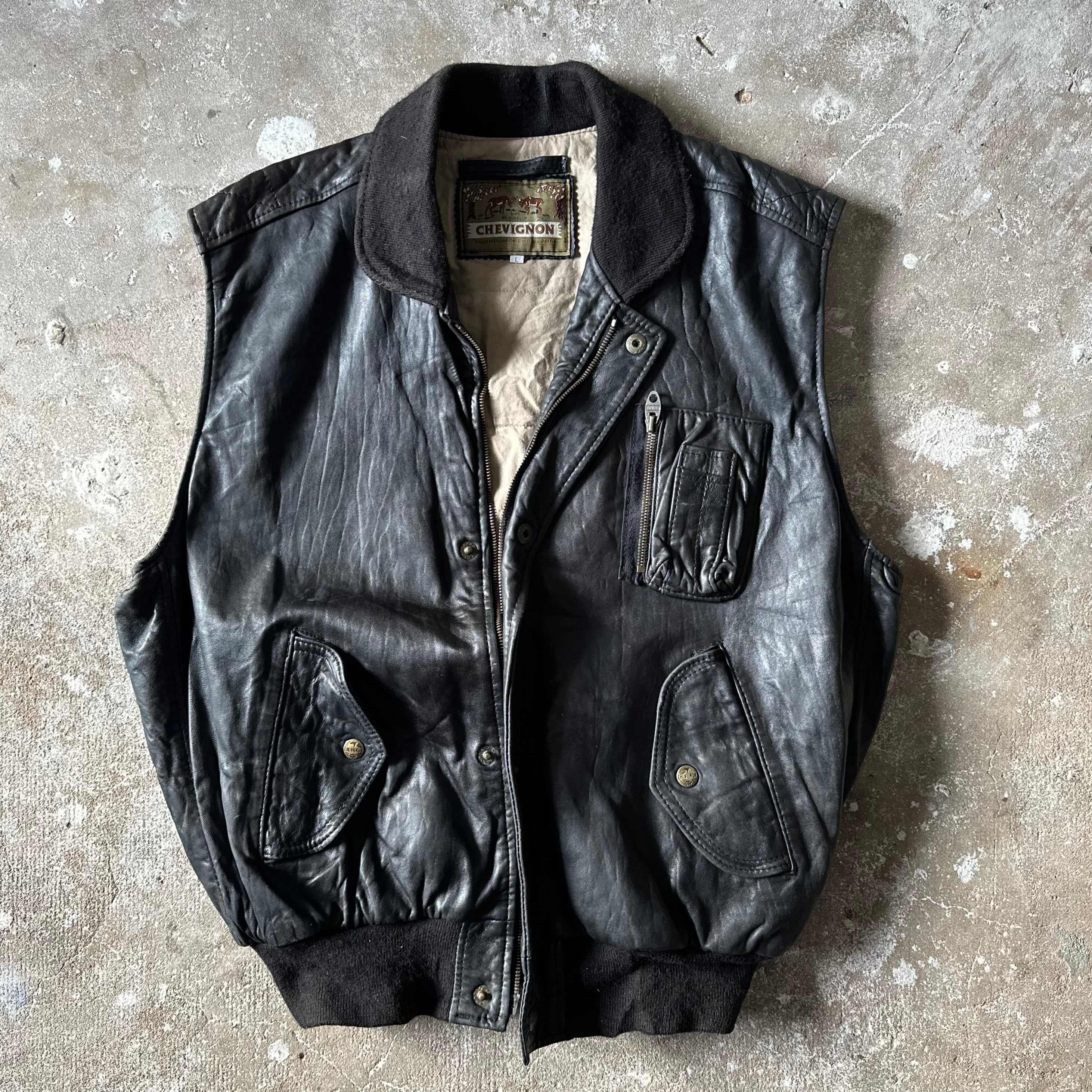 Vintage Chevignon black leather bomber Vest - L